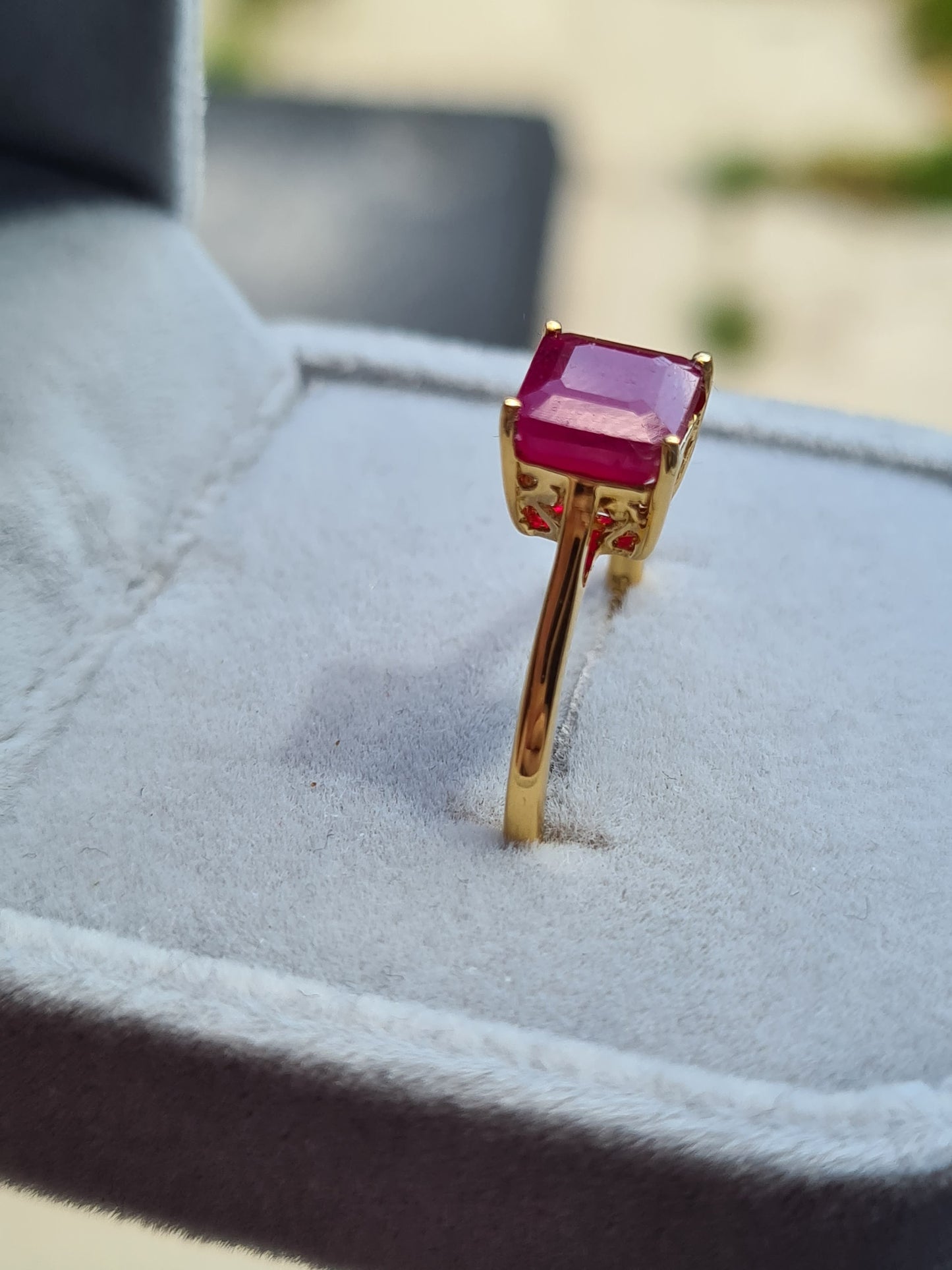 Solitaire African Ruby 18K Gold Overlay Sterling Silver SIZES K