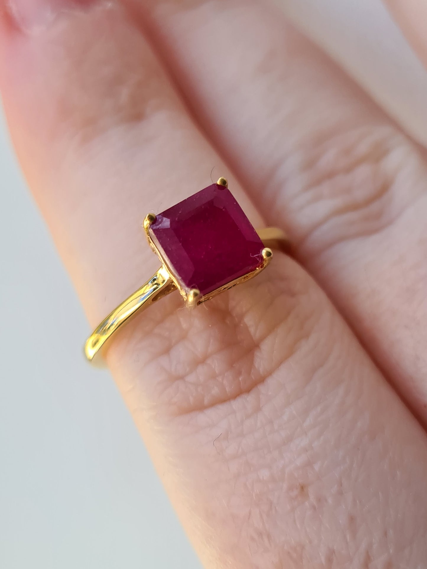 Solitaire African Ruby 18K Gold Overlay Sterling Silver SIZES K