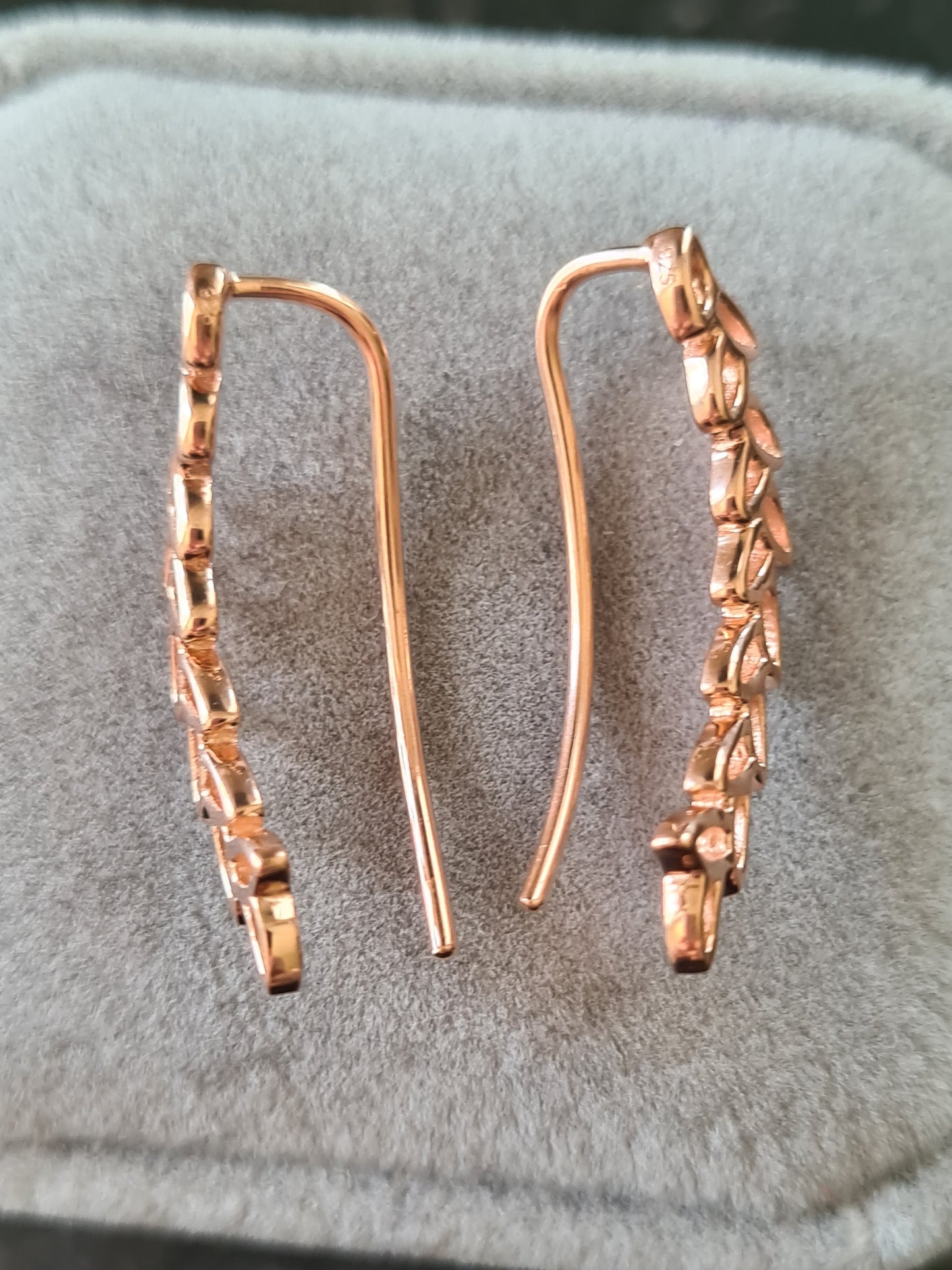 Rose Gold Overlay 925 Sterling Silver Wheat inspired Earrings