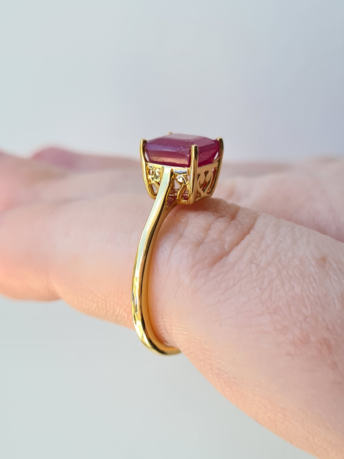 Solitaire African Ruby 18K Gold Overlay Sterling Silver SIZES K