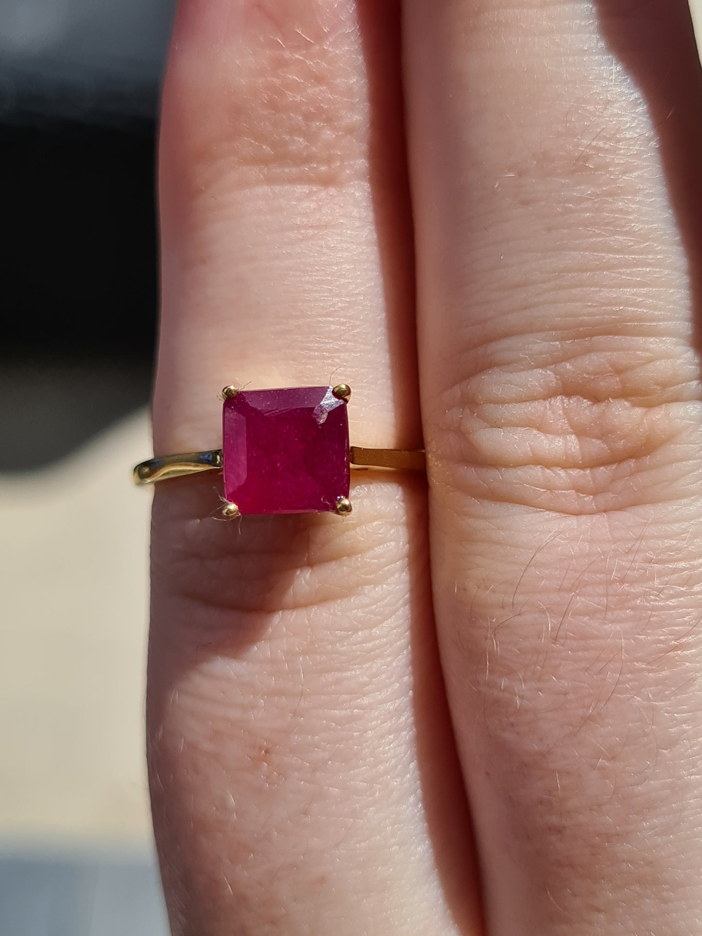 Solitaire African Ruby 18K Gold Overlay Sterling Silver SIZES K