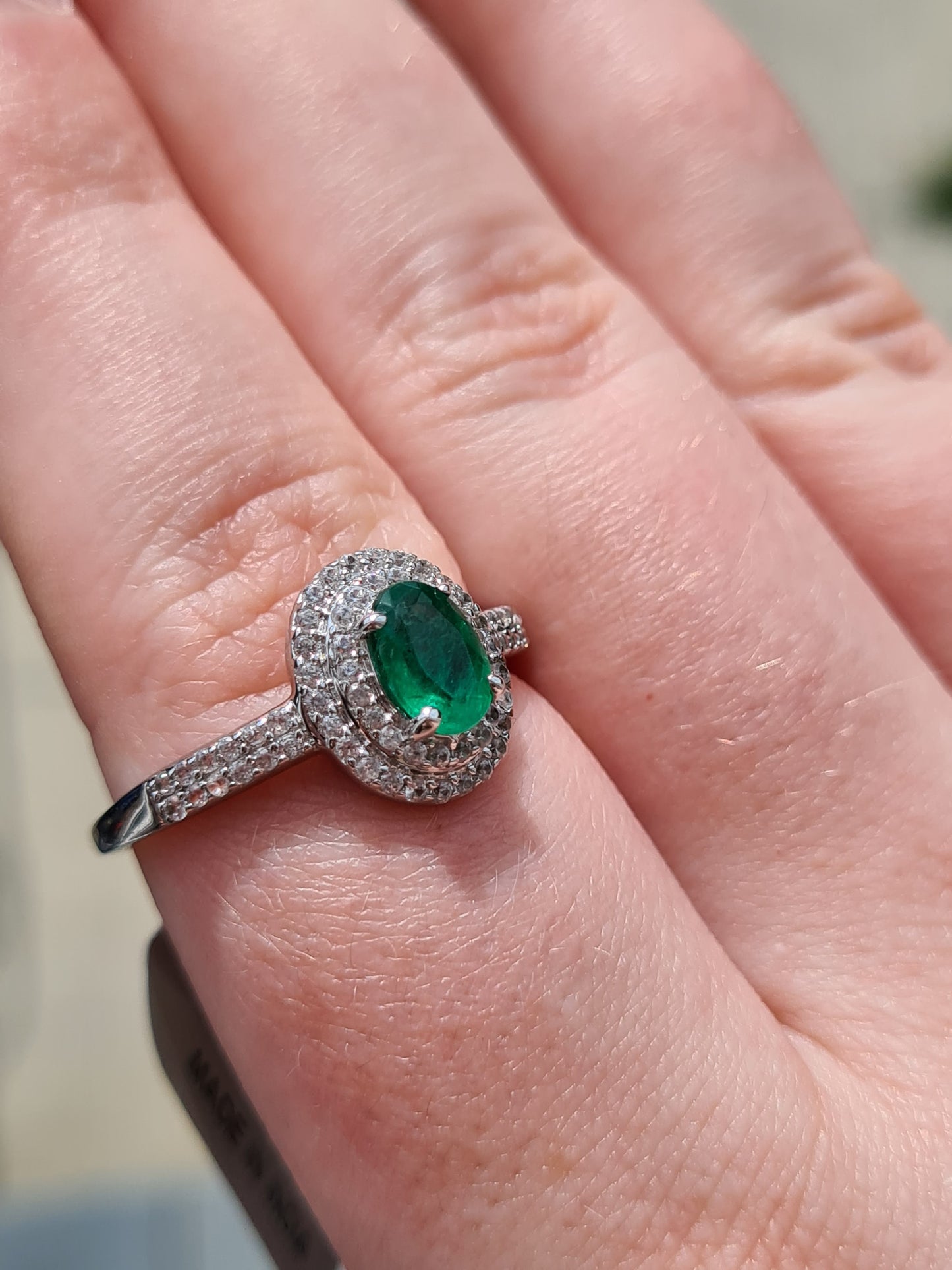 AA Kagem Zambian Emerald, Natural Cambodian Zircon Ring 9K Gold SIZE S