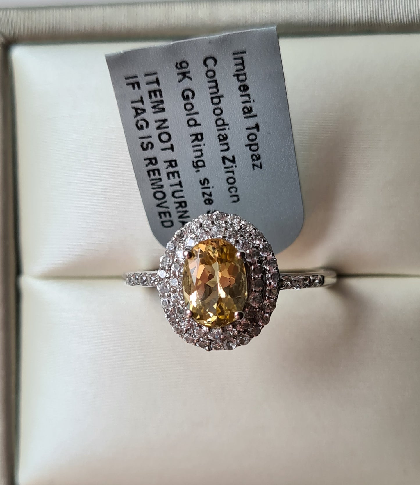 9K AA Imperial Topaz and Zircon Halo Ring SIZE S