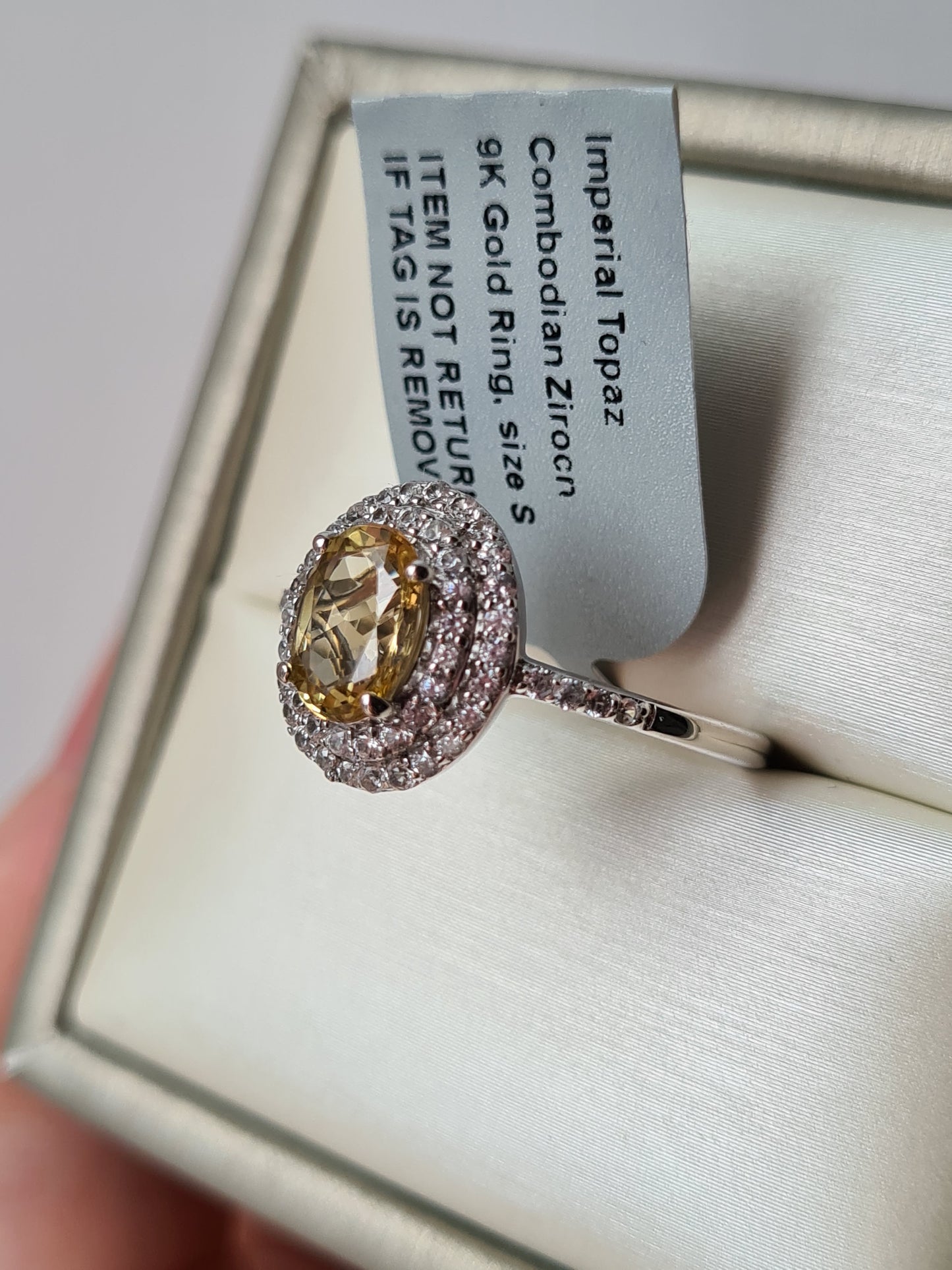 9K AA Imperial Topaz and Zircon Halo Ring SIZE S