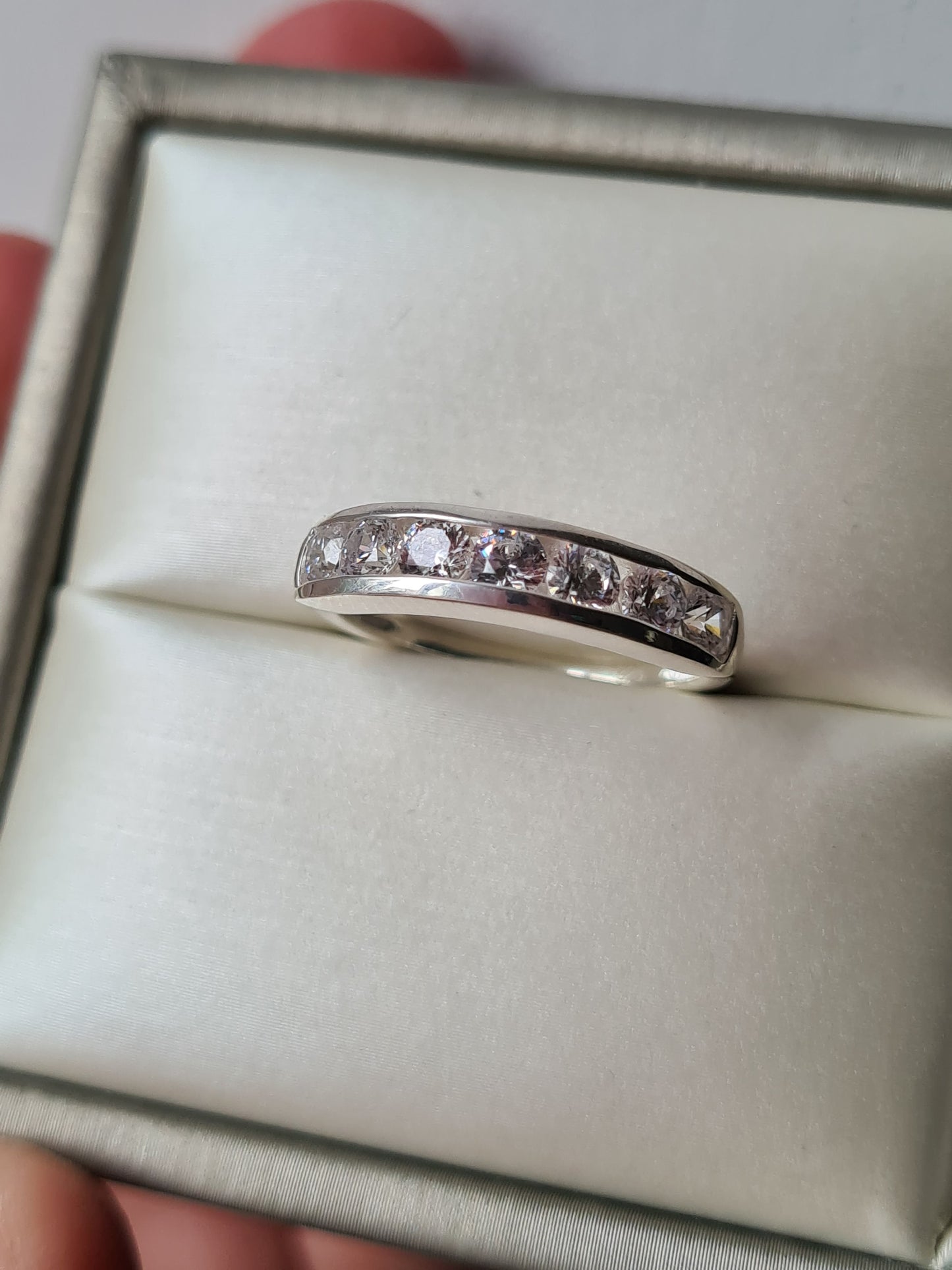 Swarovski Zirconia Round Cut Half Eternity Ring Sterling Silver SIZE N
