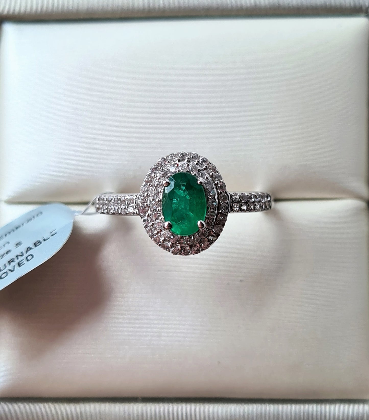 AA Kagem Zambian Emerald, Natural Cambodian Zircon Ring 9K Gold SIZE S