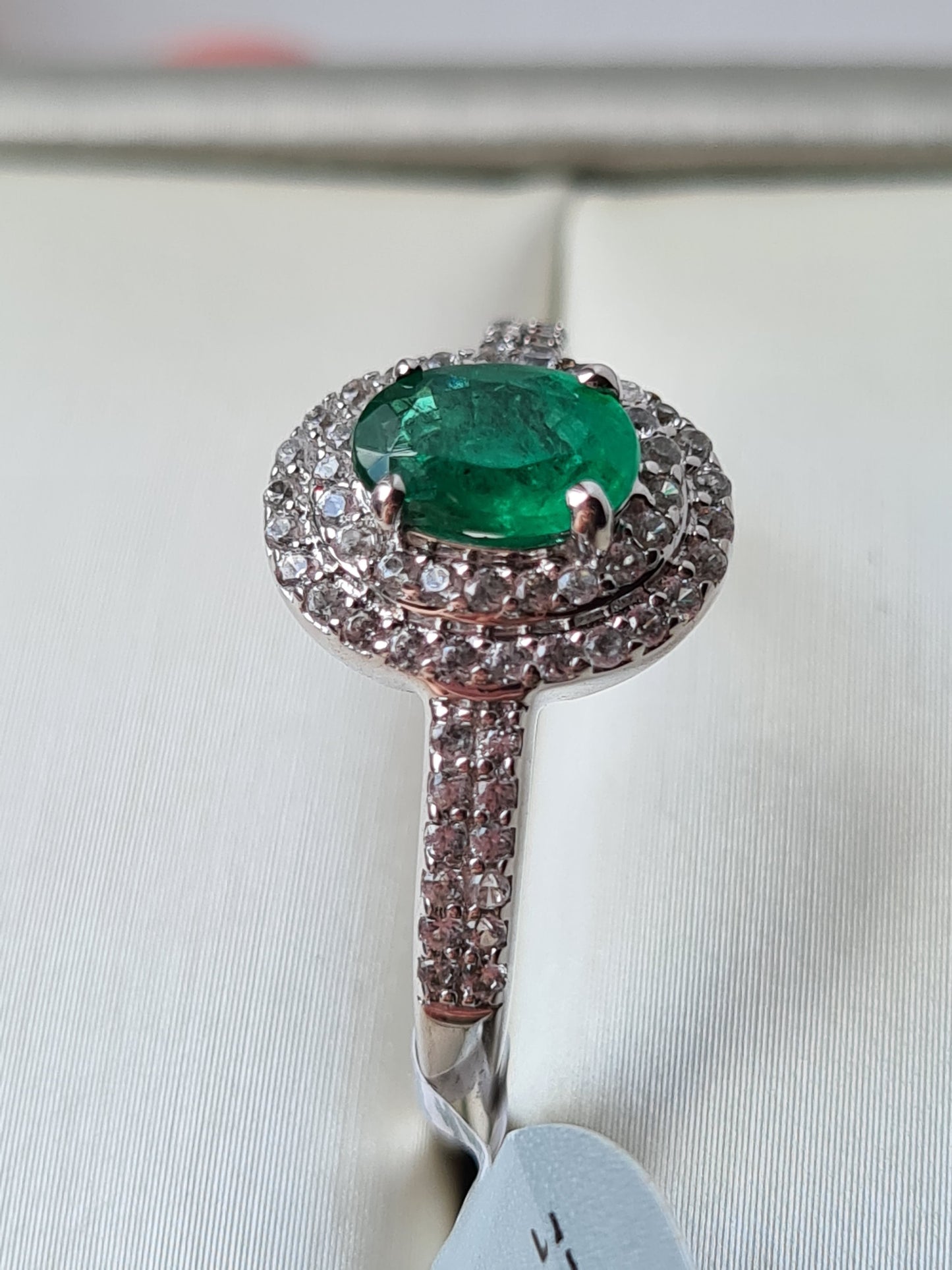 AA Kagem Zambian Emerald, Natural Cambodian Zircon Ring 9K Gold SIZE S