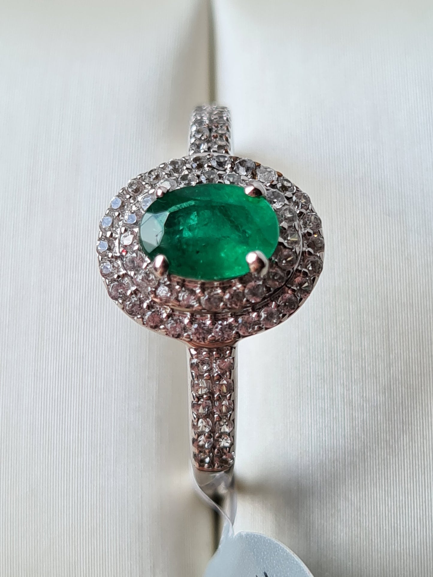 AA Kagem Zambian Emerald, Natural Cambodian Zircon Ring 9K Gold SIZE S