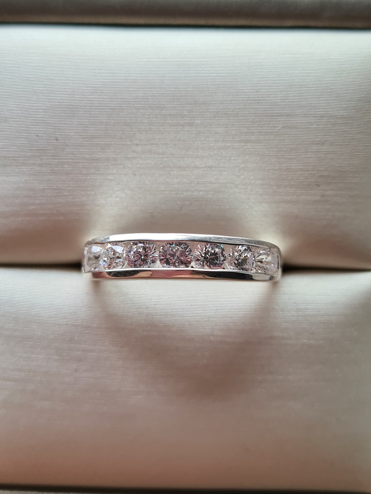 Swarovski Zirconia Round Cut Half Eternity Ring Sterling Silver SIZE N