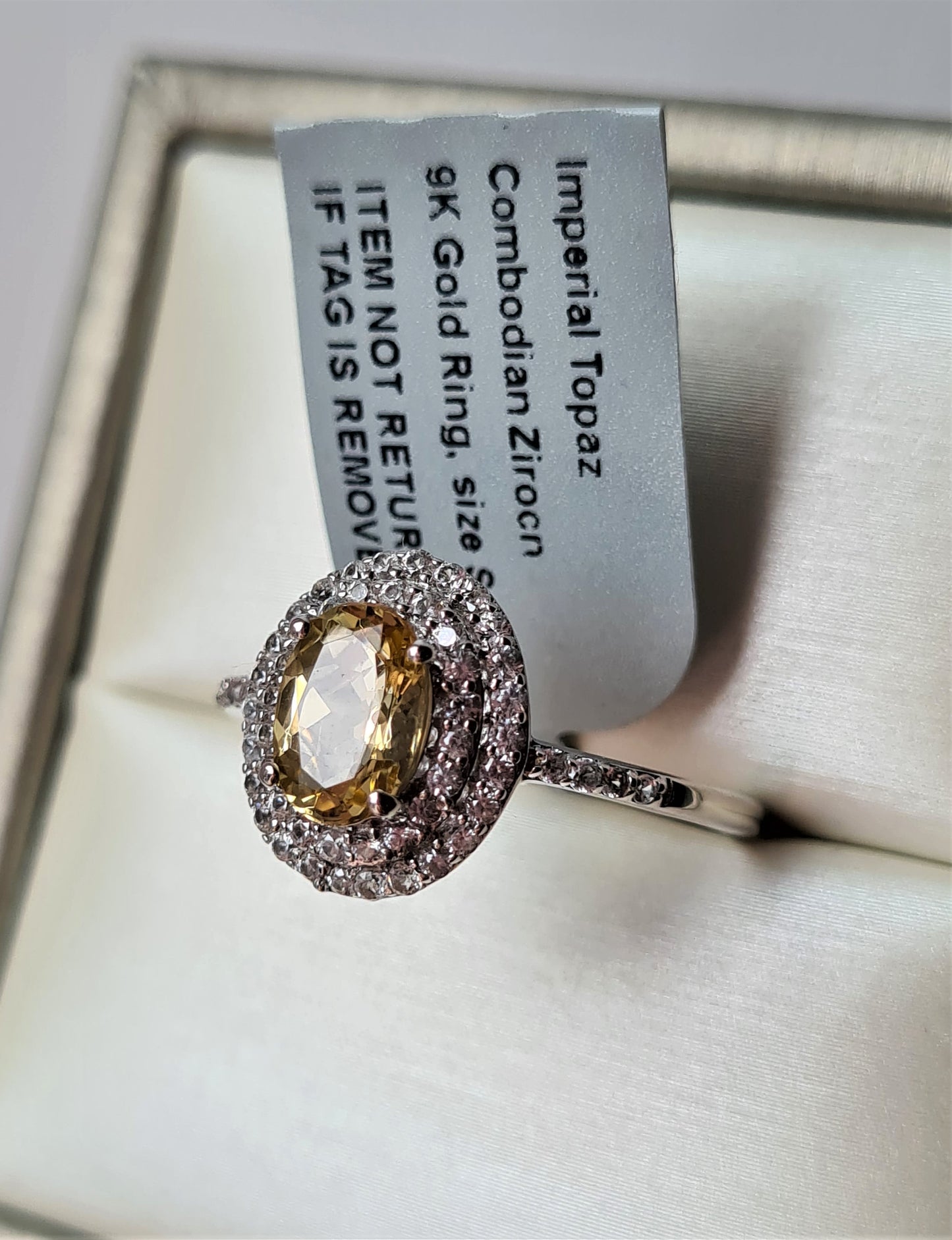 9K AA Imperial Topaz and Zircon Halo Ring SIZE S