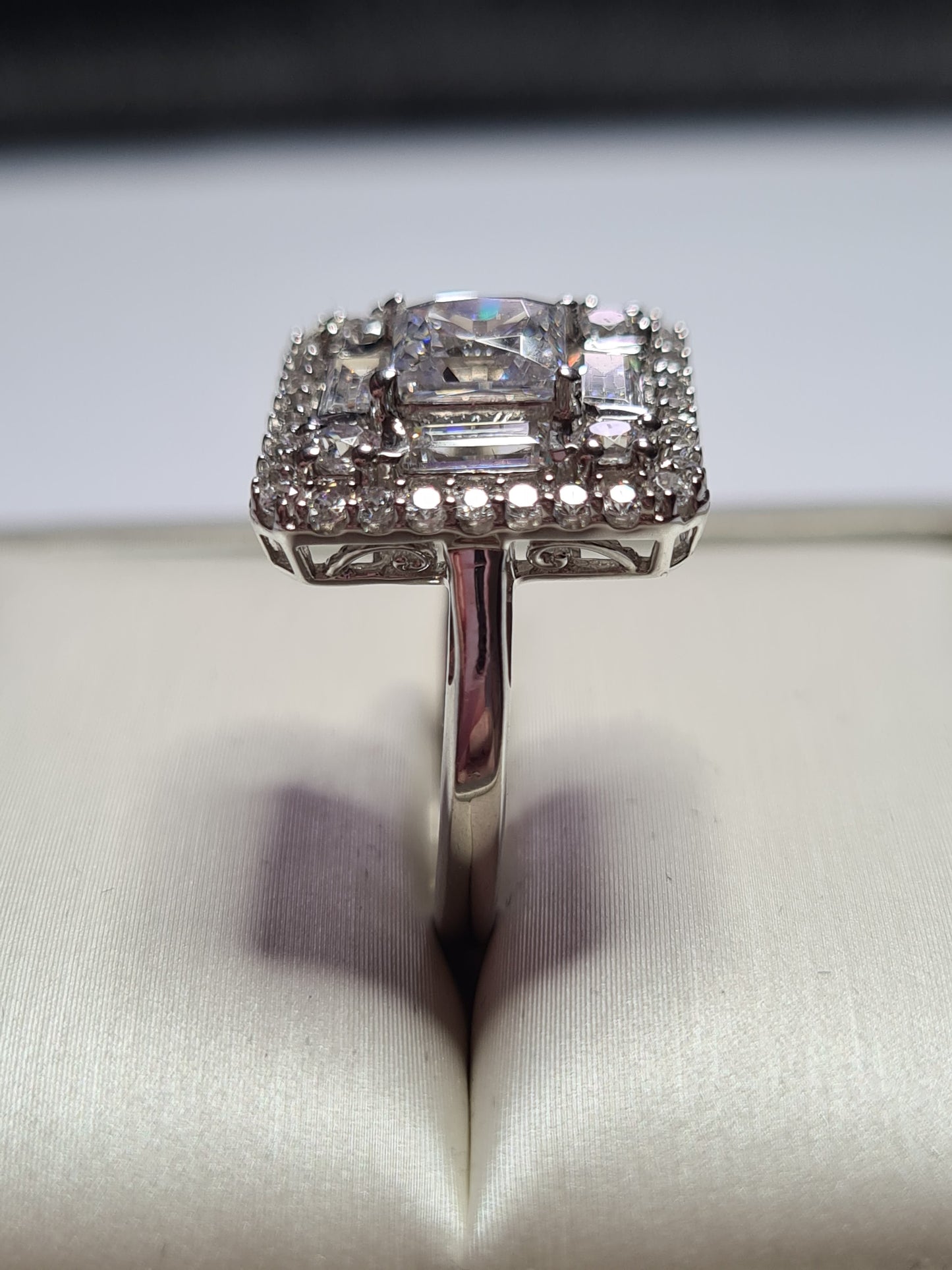 Swarovski Zirconia Double Halo Ring Sterling Silver SIZE N