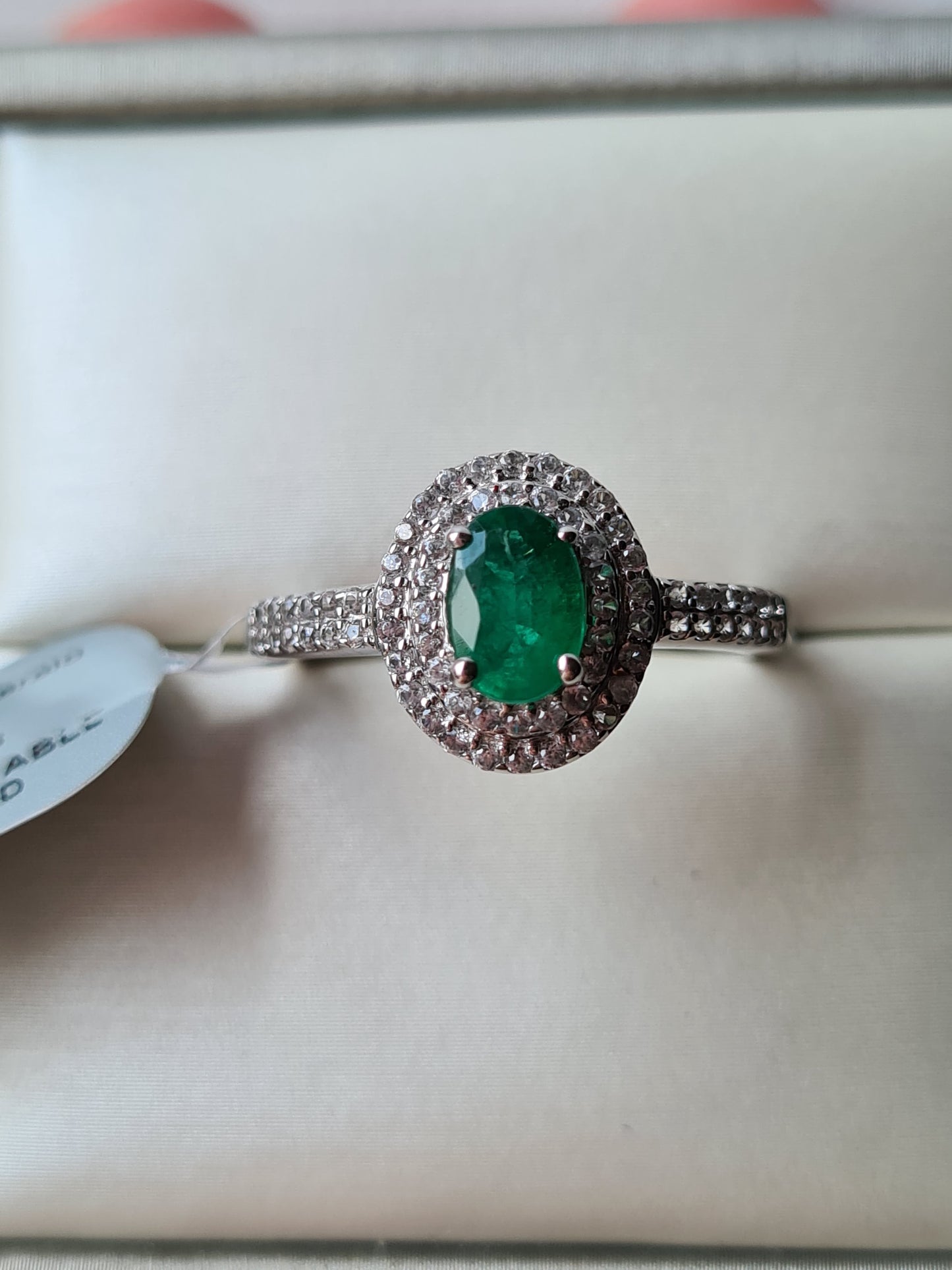 AA Kagem Zambian Emerald, Natural Cambodian Zircon Ring 9K Gold SIZE S