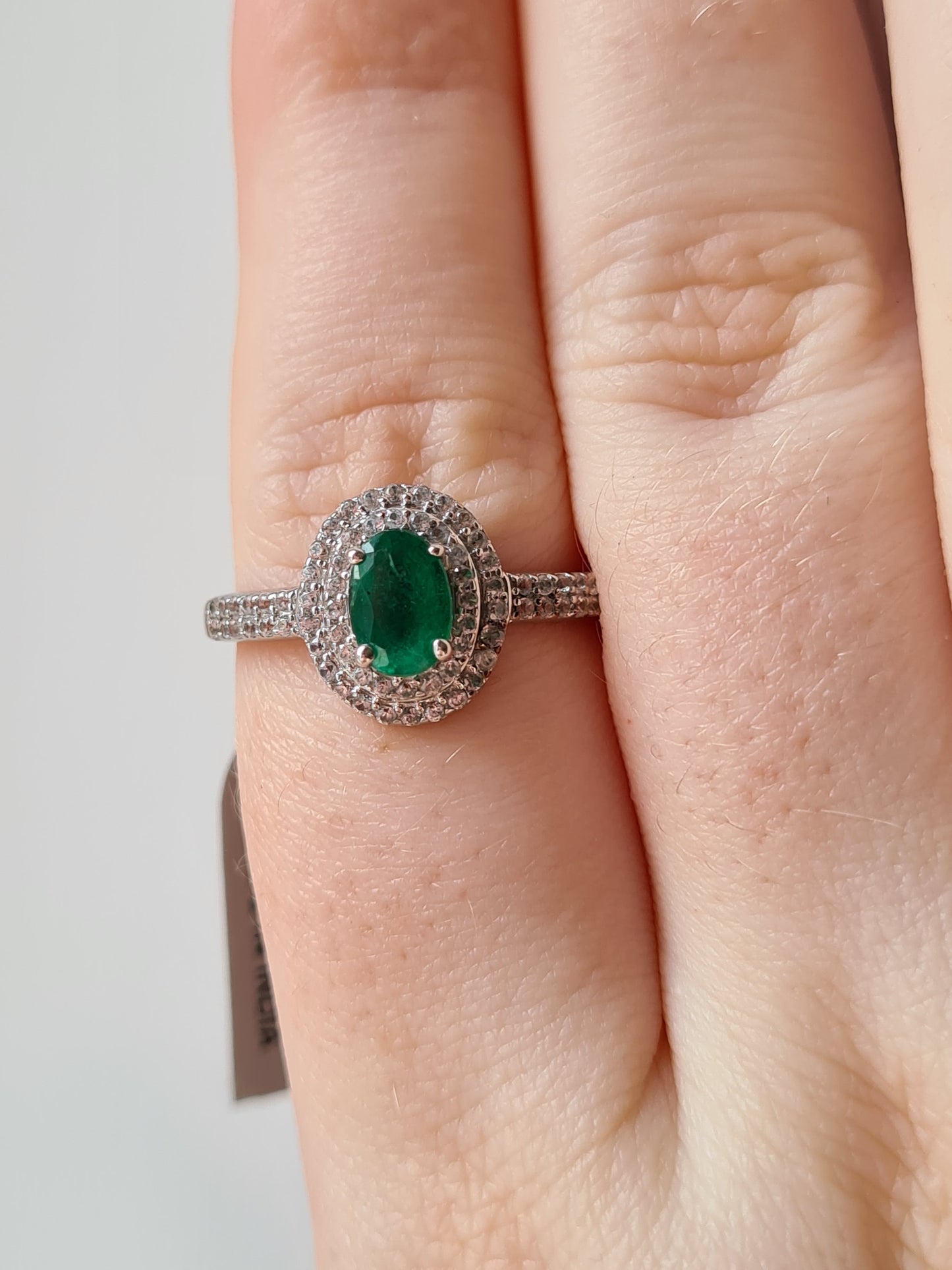 AA Kagem Zambian Emerald, Natural Cambodian Zircon Ring 9K Gold SIZE S