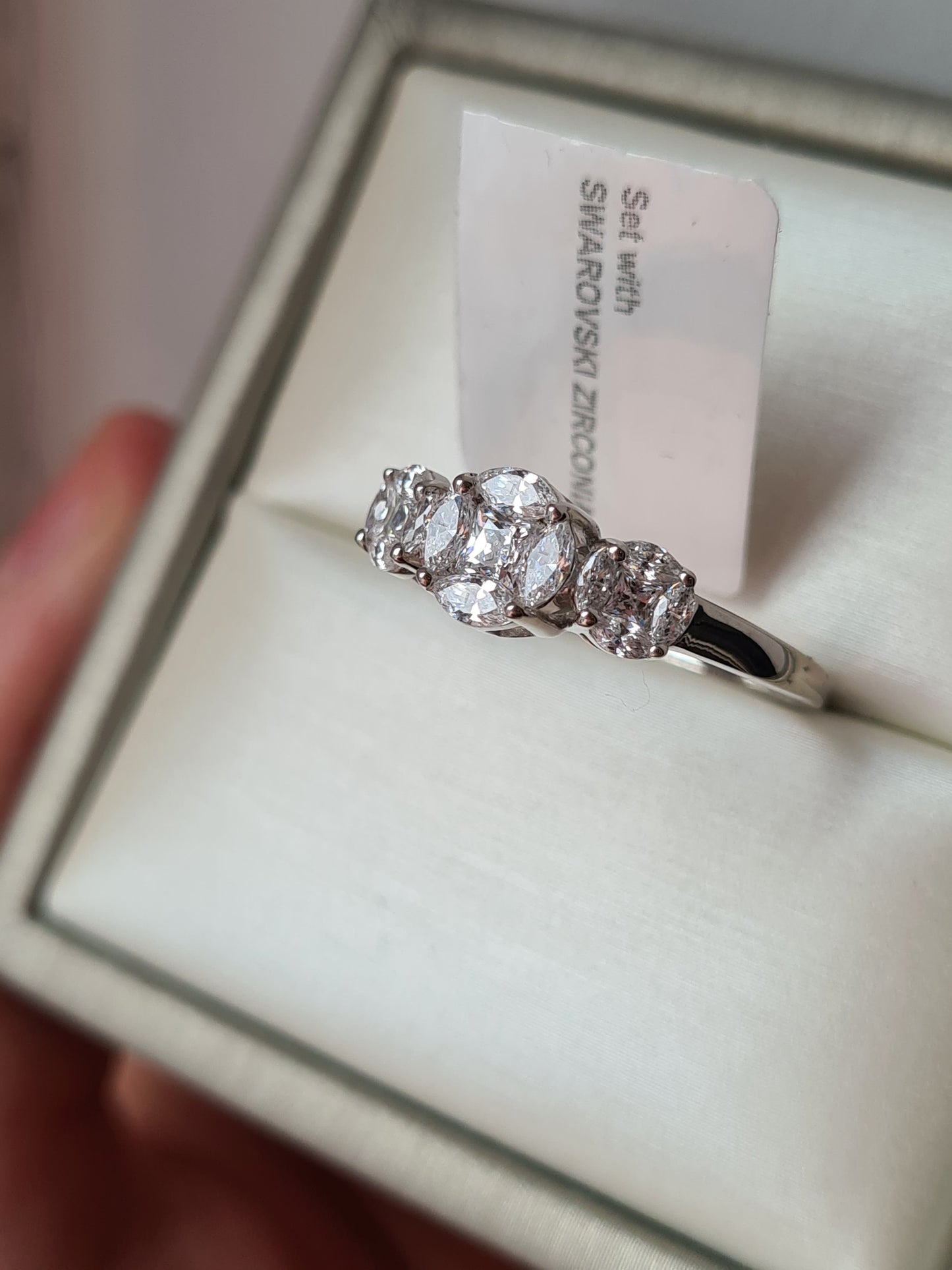 3 Stone Cluster Swarovski Zirconia Ring 925 Sterling Silver SIZES P,Q,R