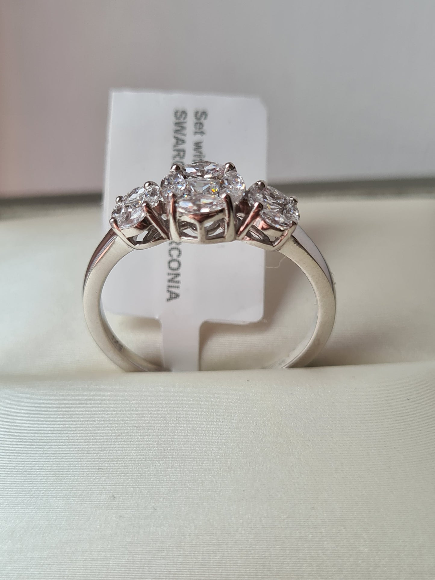 3 Stone Cluster Swarovski Zirconia Ring 925 Sterling Silver SIZES P,Q,R