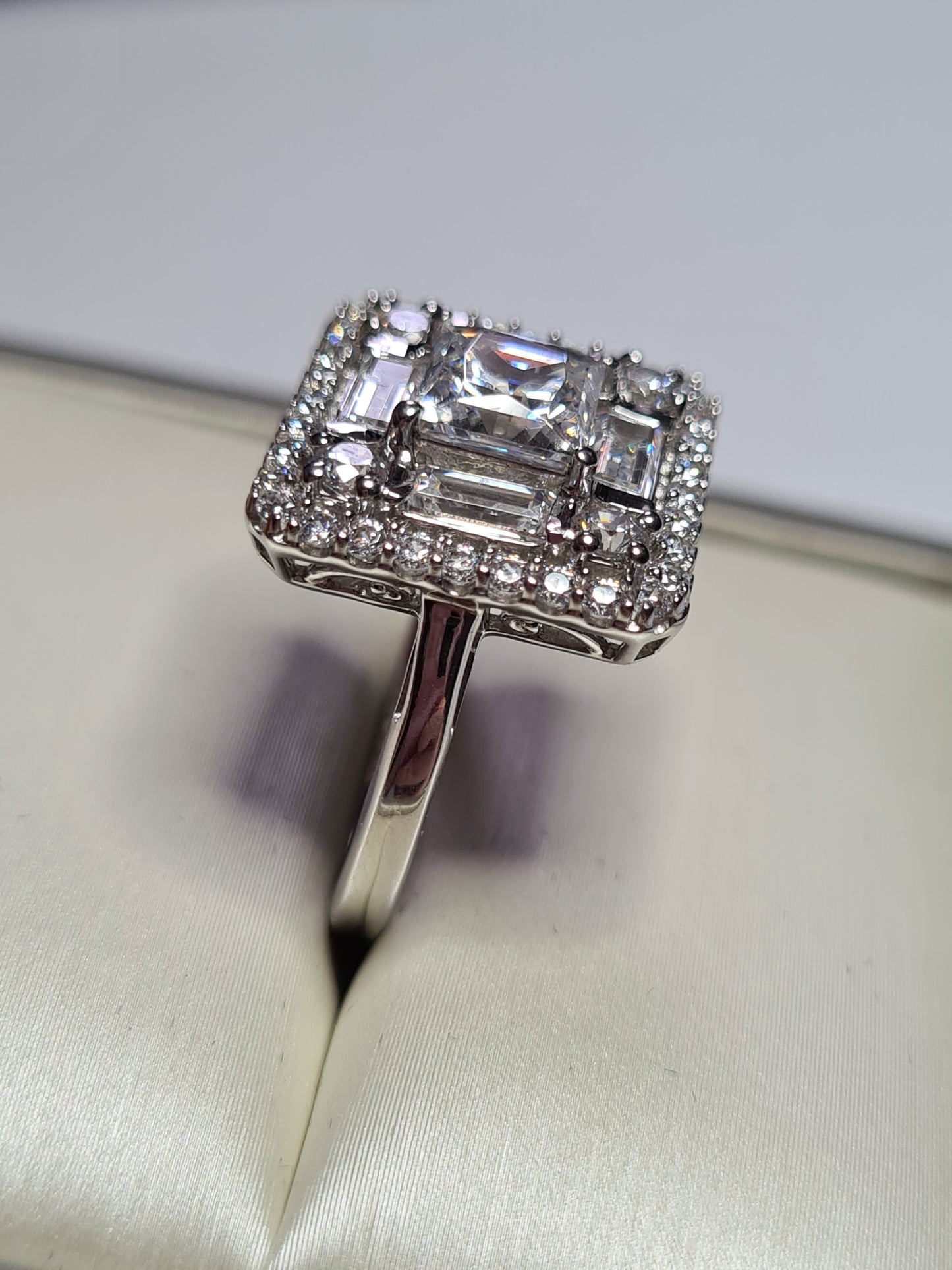 Swarovski Zirconia Double Halo Ring Sterling Silver SIZE N