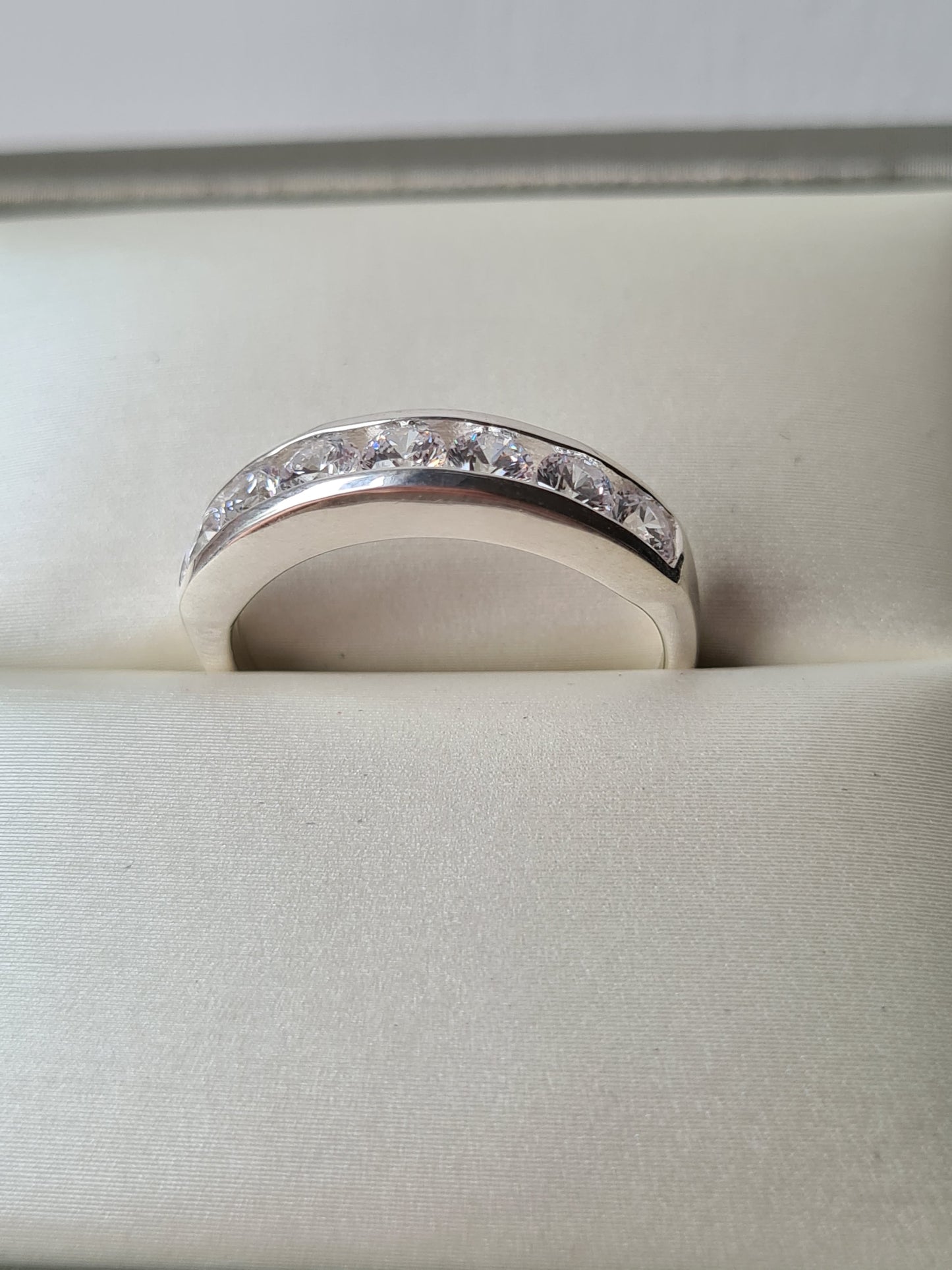 Swarovski Zirconia Round Cut Half Eternity Ring Sterling Silver SIZE N