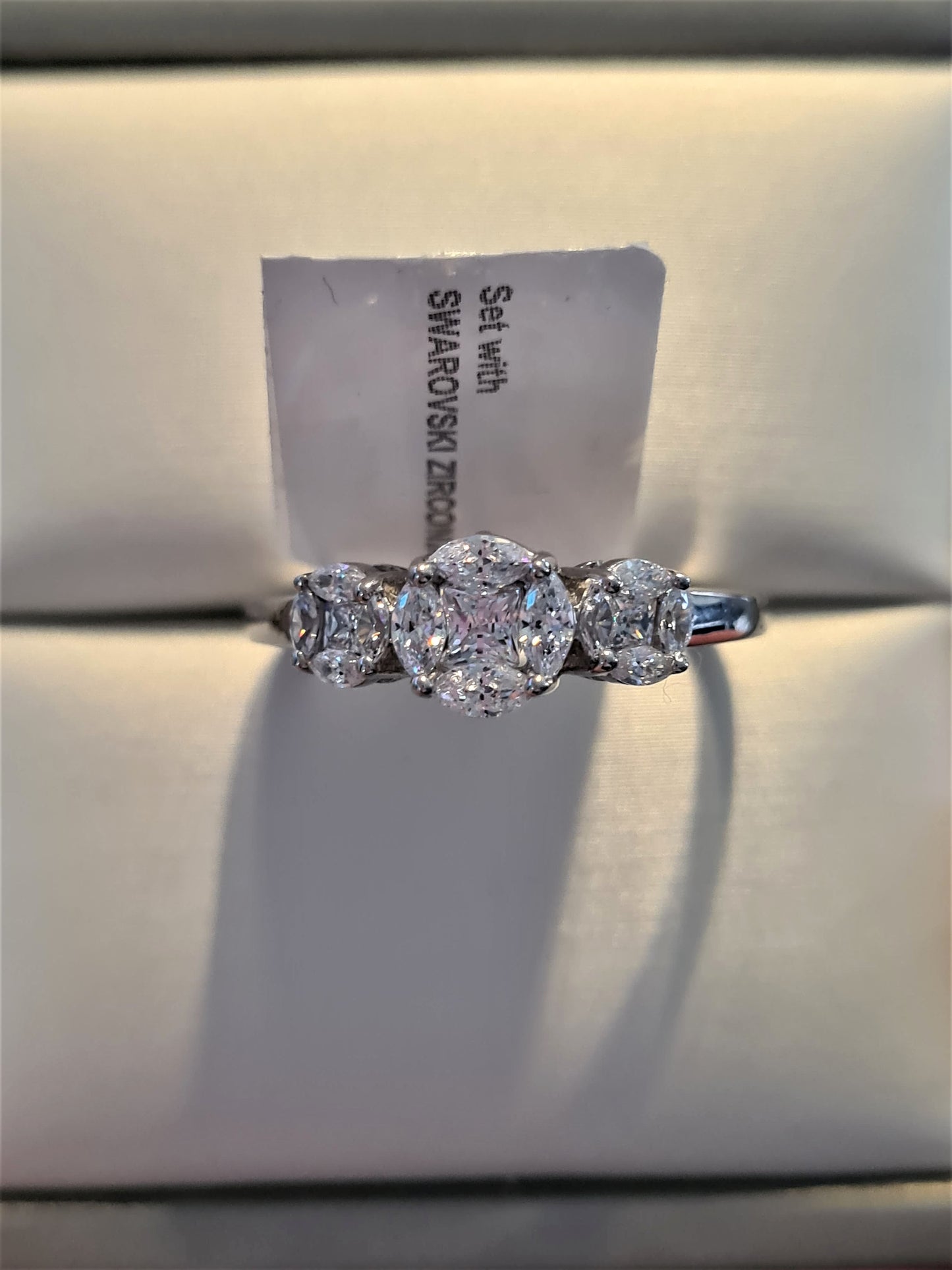 3 Stone Cluster Swarovski Zirconia Ring 925 Sterling Silver SIZES P,Q,R