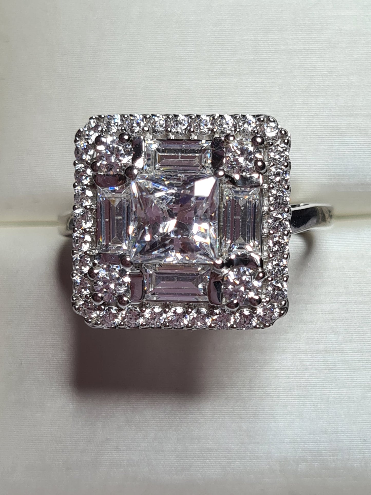 Swarovski Zirconia Double Halo Ring Sterling Silver SIZE N