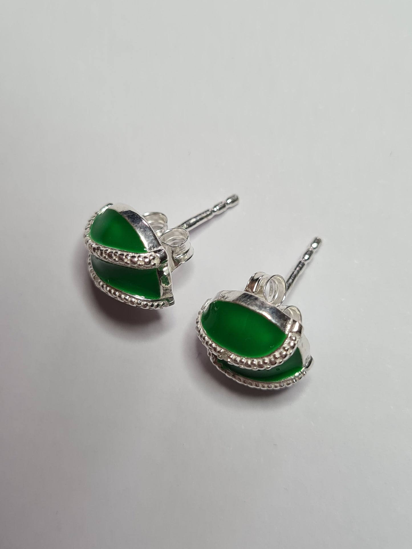 Diamond & Enamel Stud Earrings Sterling Silver