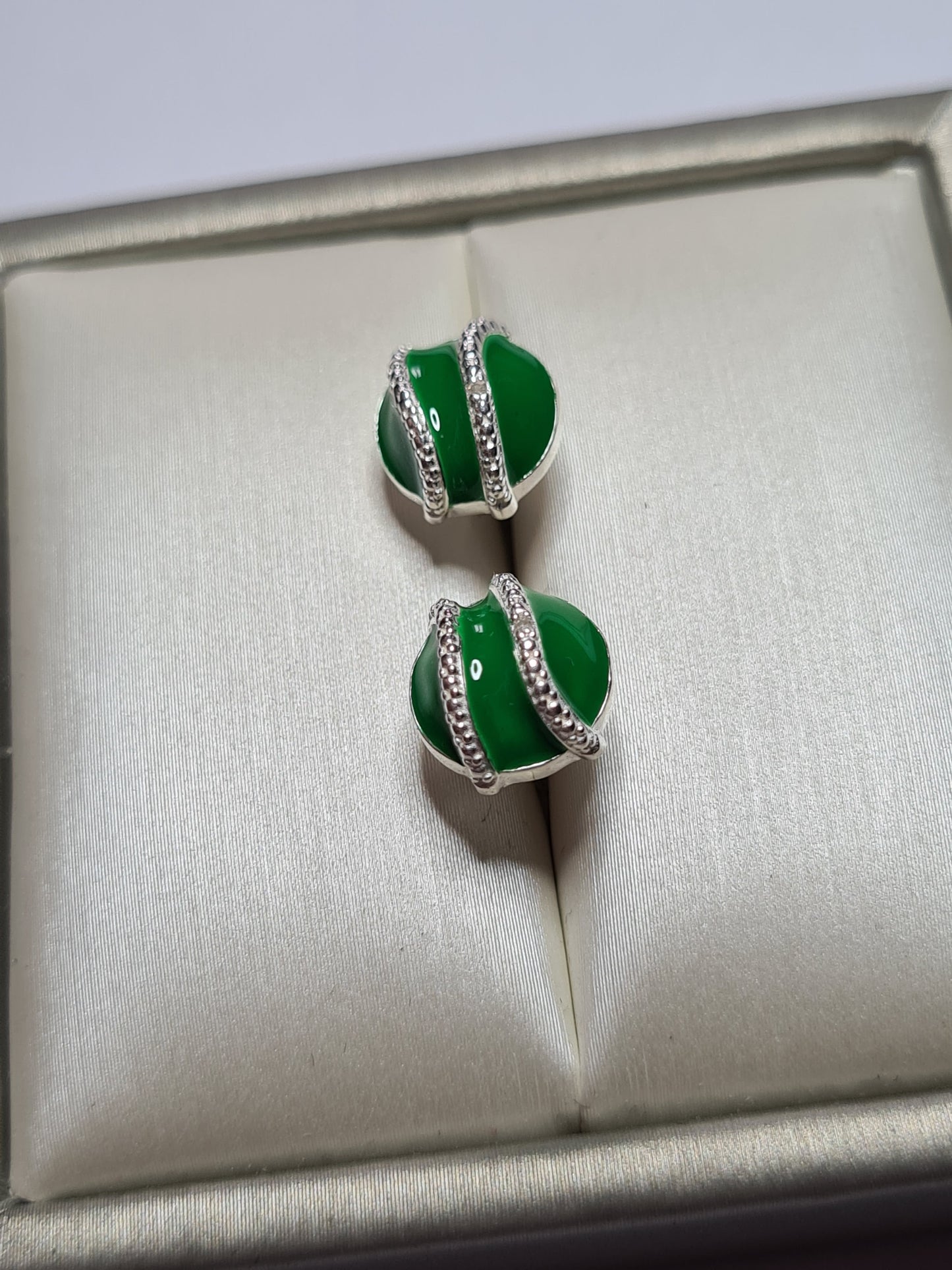 Diamond & Enamel Stud Earrings Sterling Silver