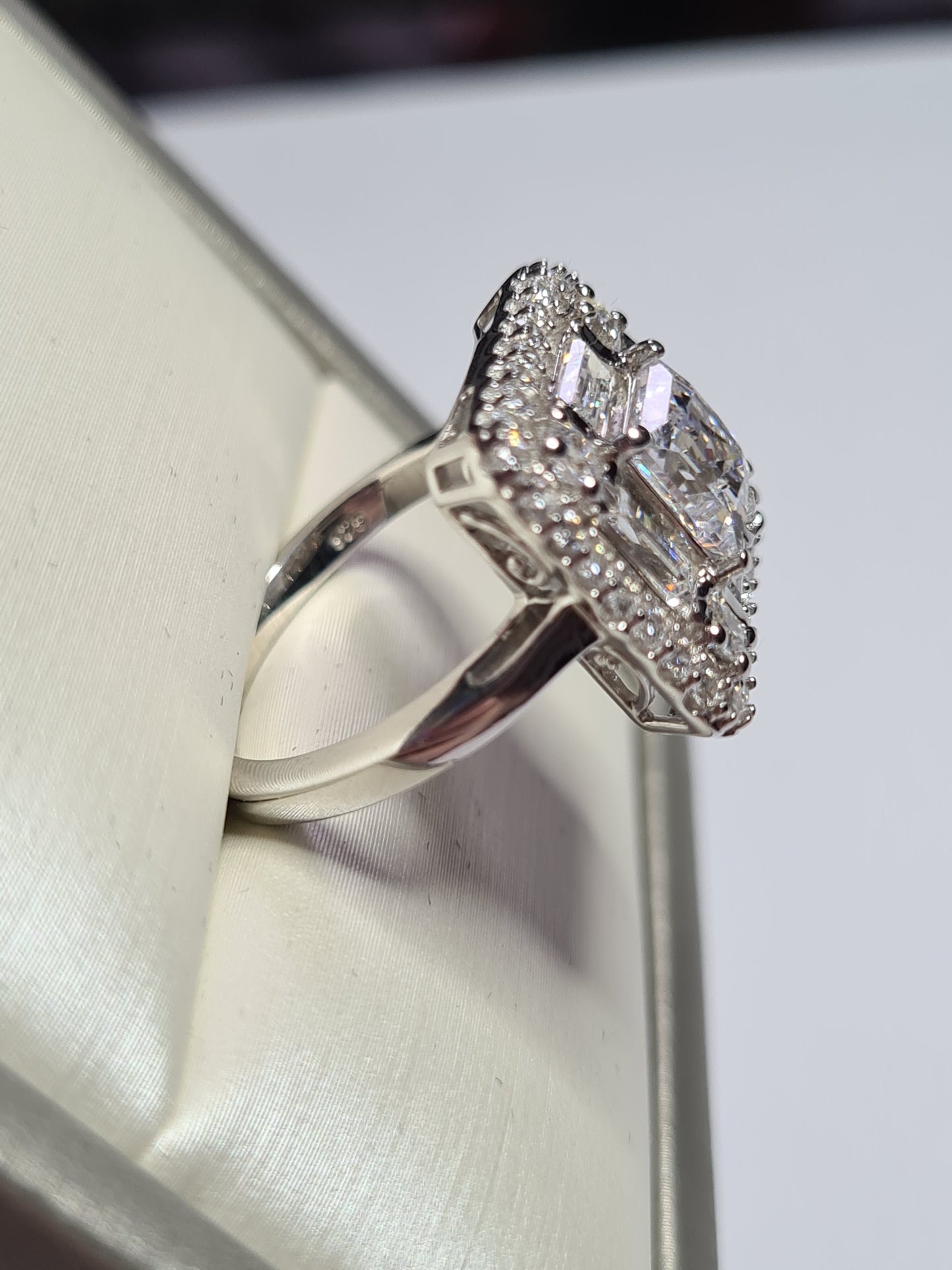 Swarovski Zirconia Double Halo Ring Sterling Silver SIZE N