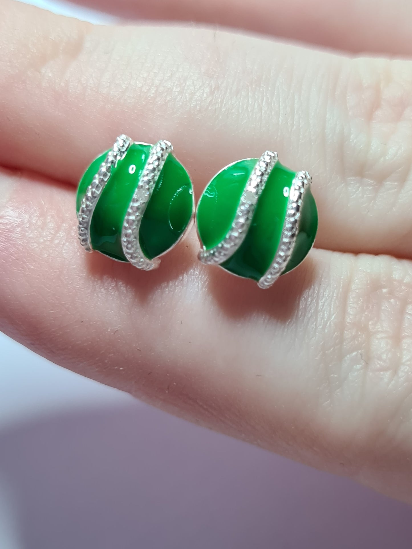 Diamond & Enamel Stud Earrings Sterling Silver