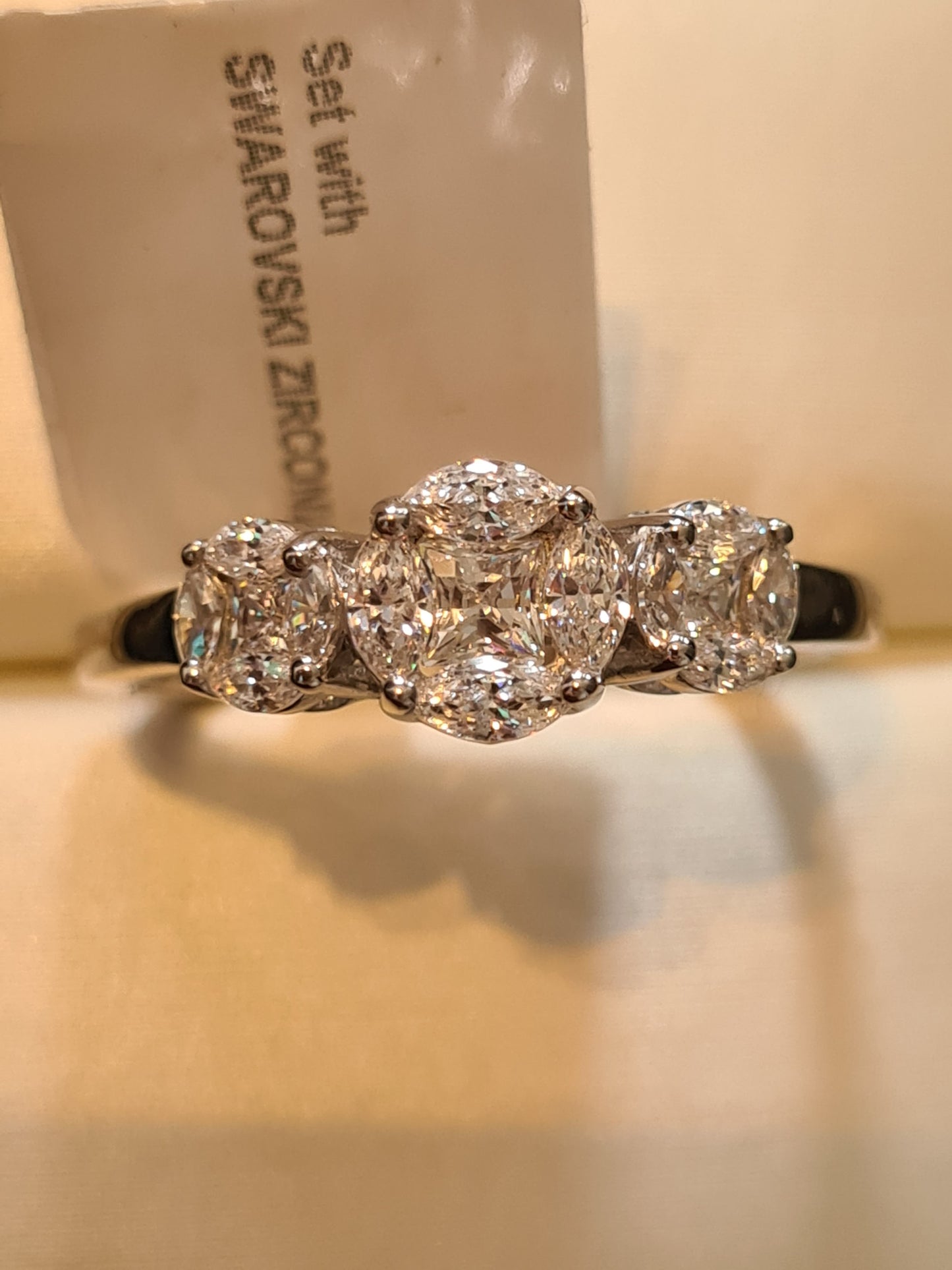 3 Stone Cluster Swarovski Zirconia Ring 925 Sterling Silver SIZES P,Q,R