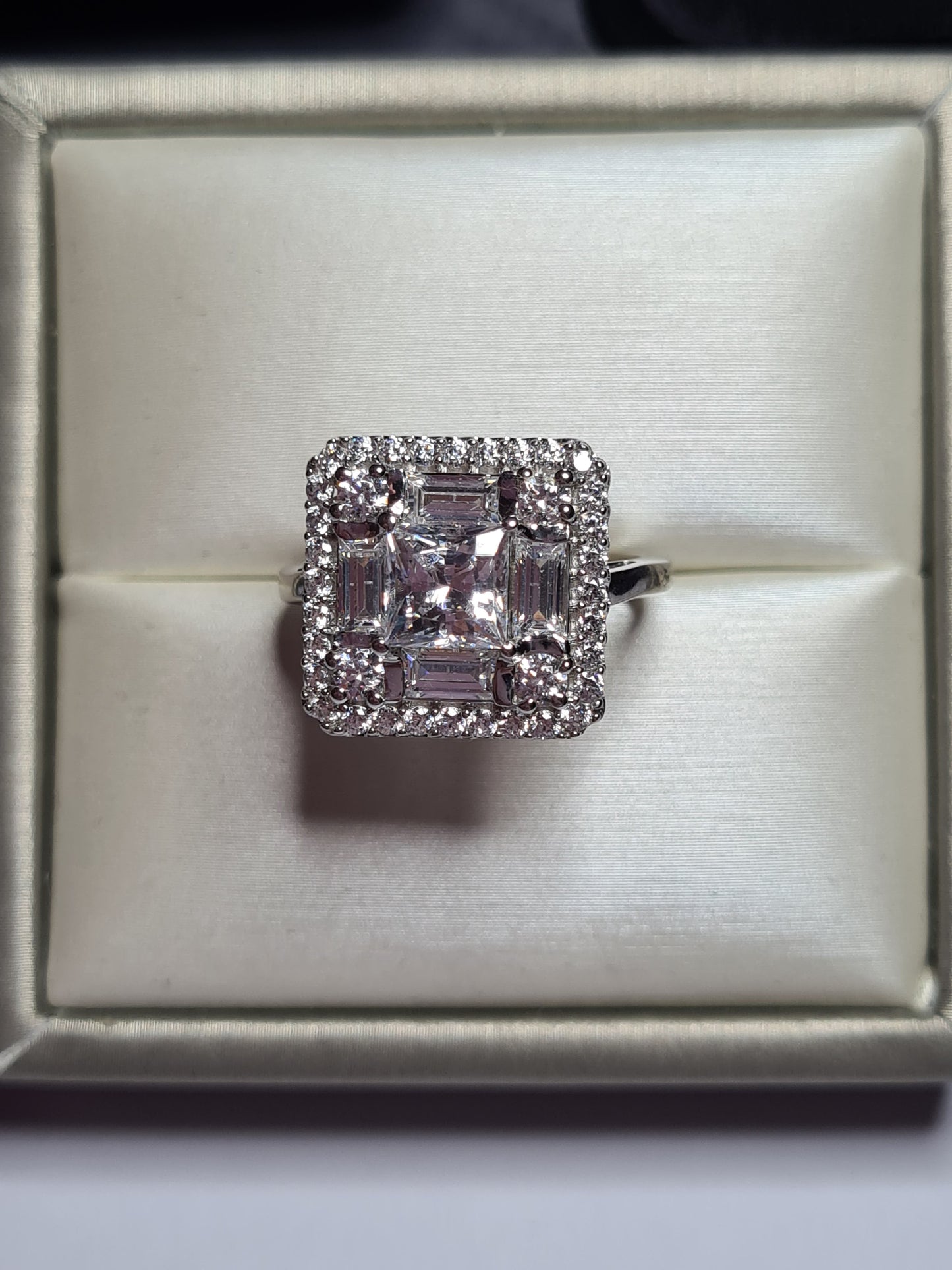 Swarovski Zirconia Double Halo Ring Sterling Silver SIZE N