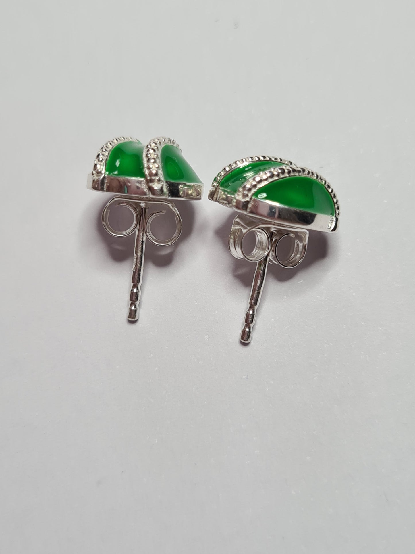 Diamond & Enamel Stud Earrings Sterling Silver