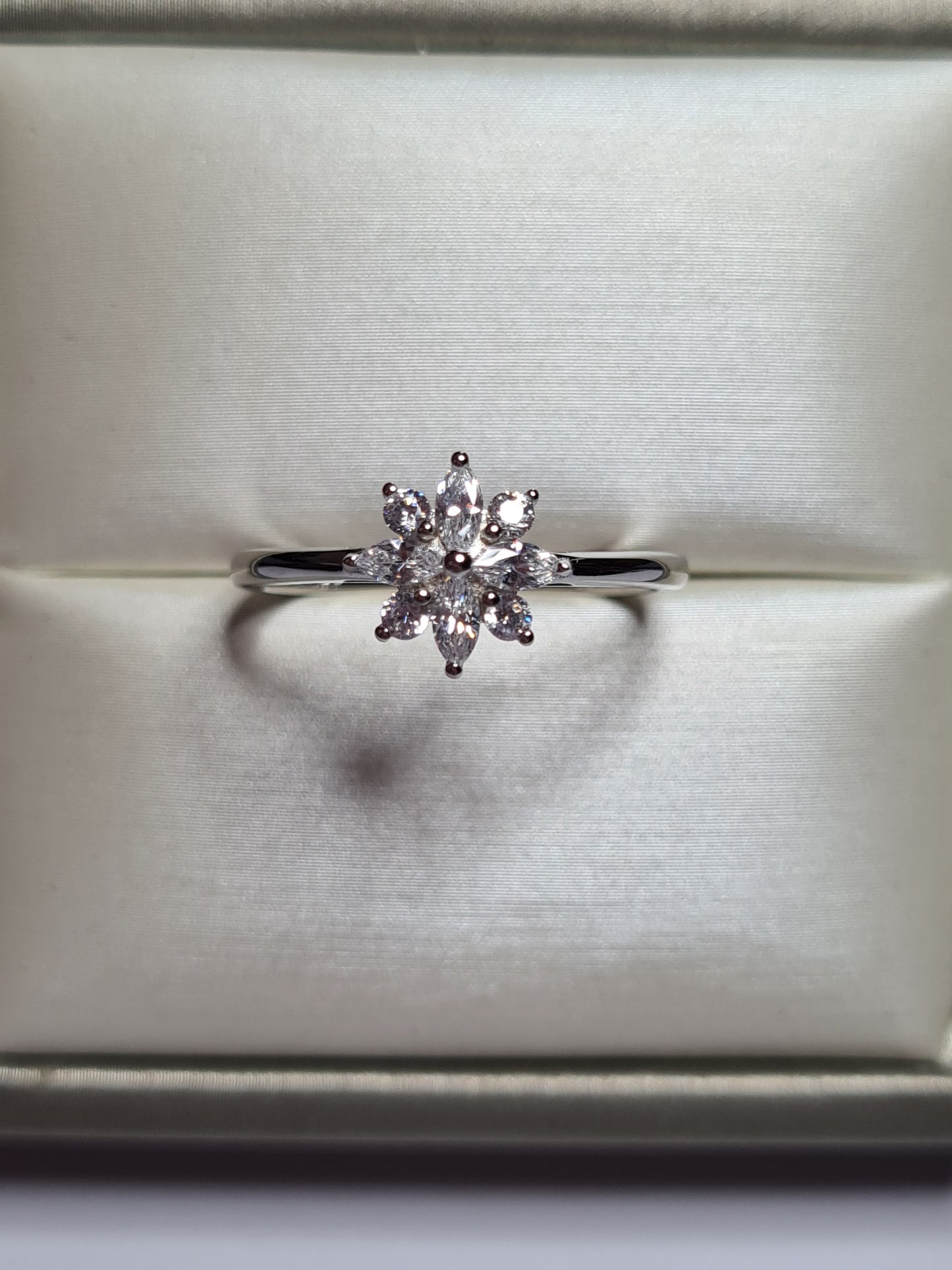 Simulated Diamond Floral Ring Sterling Silver SIZES Q,R