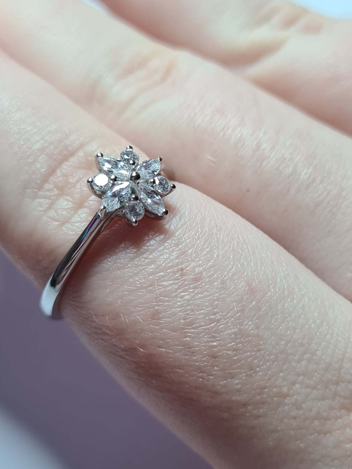 Simulated Diamond Floral Ring Sterling Silver SIZES Q,R