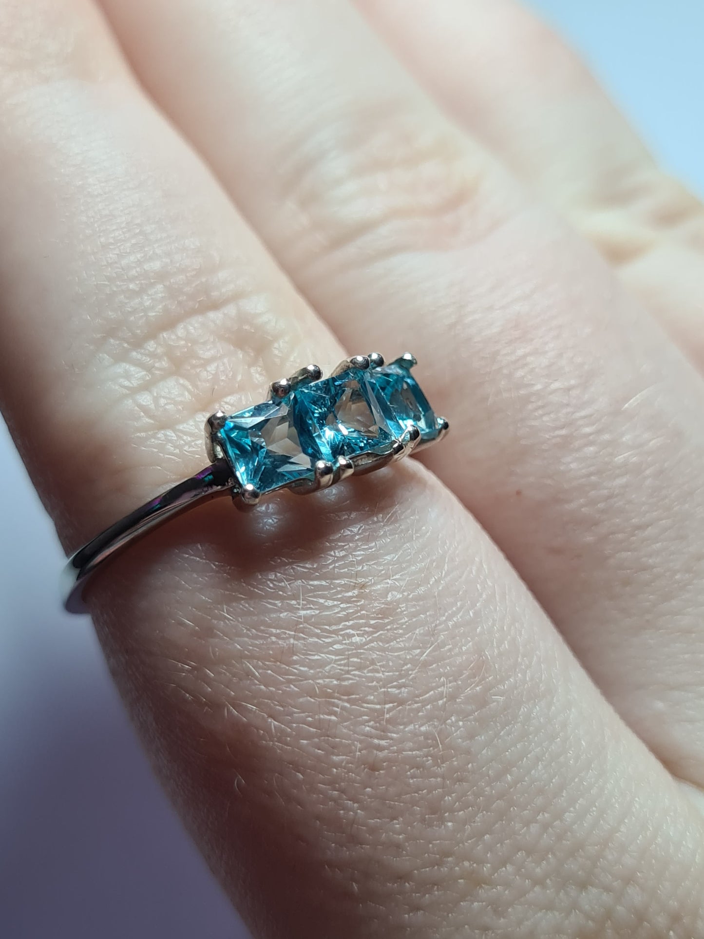 Blue Apatite Trilogy Ring Sterling Silver SIZE Q