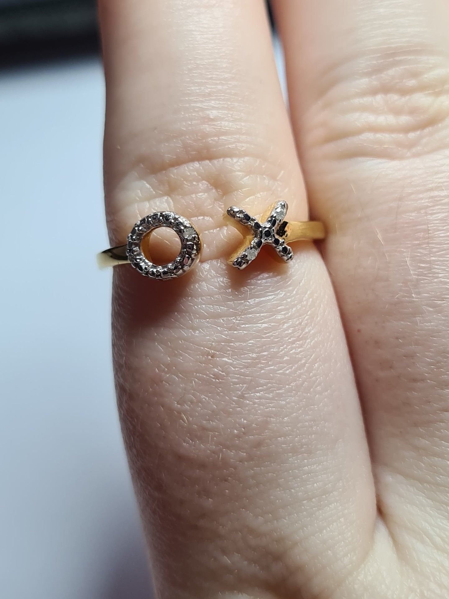 Diamond Hug and Kiss Ring 14K Gold Overlay Sterling Silver SIZE P