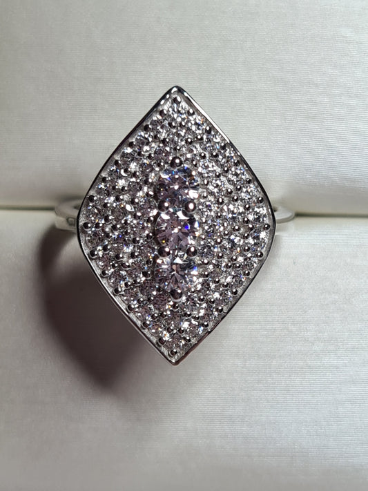 Contemporary Style Swarovski Zirconia Ring Sterling Silver SIZE L