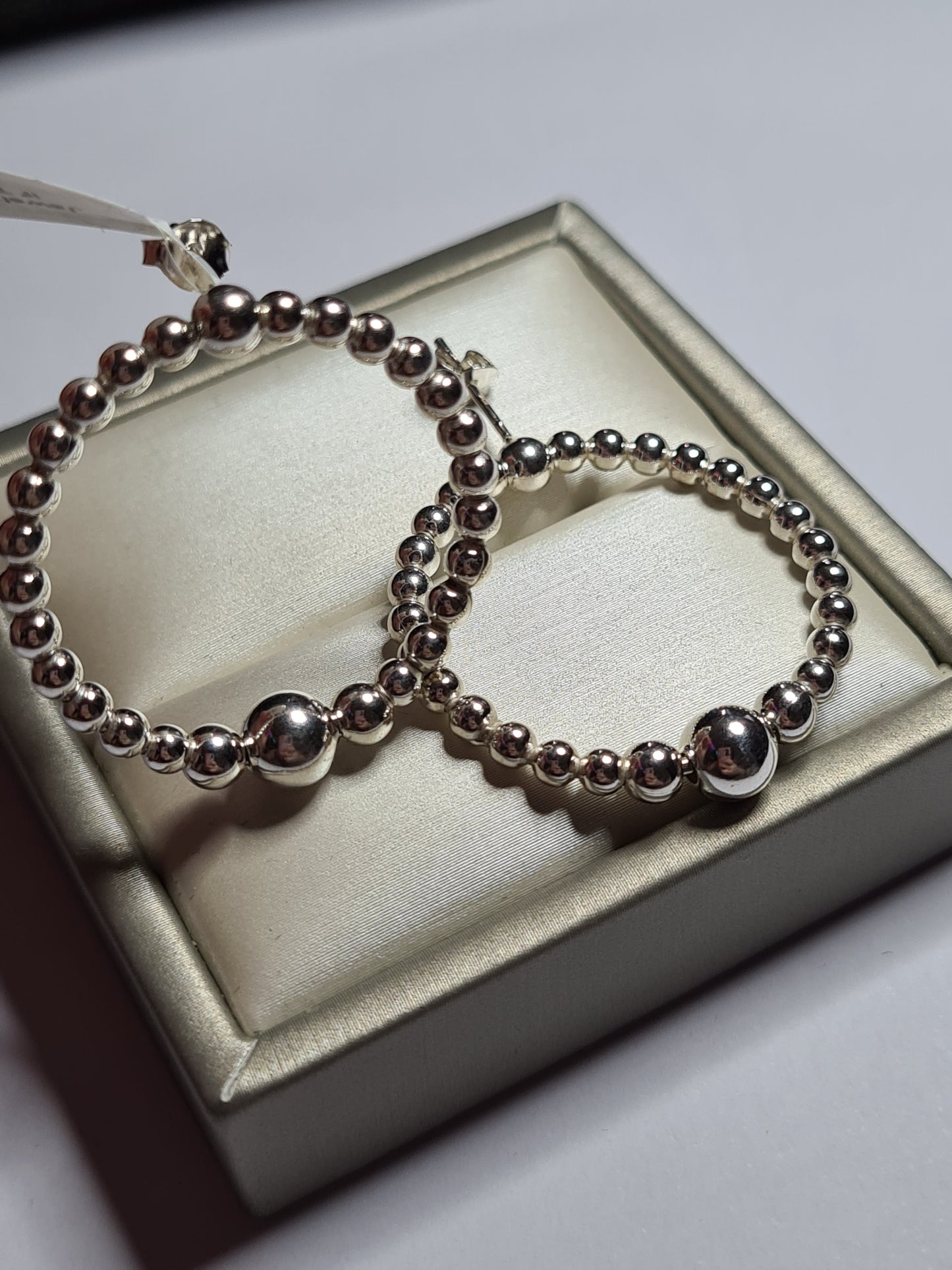 Beaded Hoop Drop Earrings in 925 Sterling Silver
