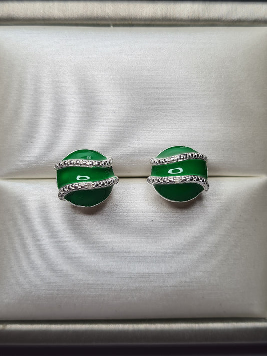Diamond & Enamel Stud Earrings Sterling Silver