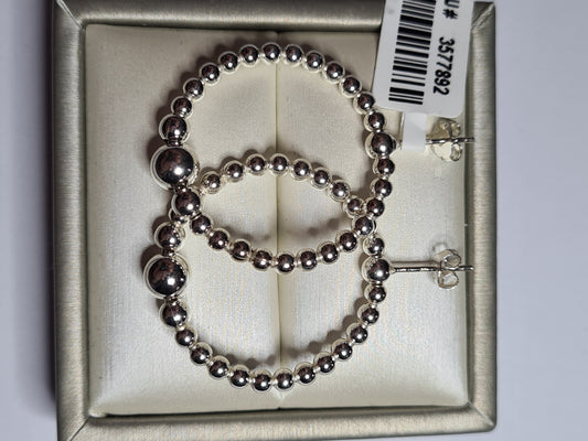 Beaded Hoop Drop Earrings in 925 Sterling Silver