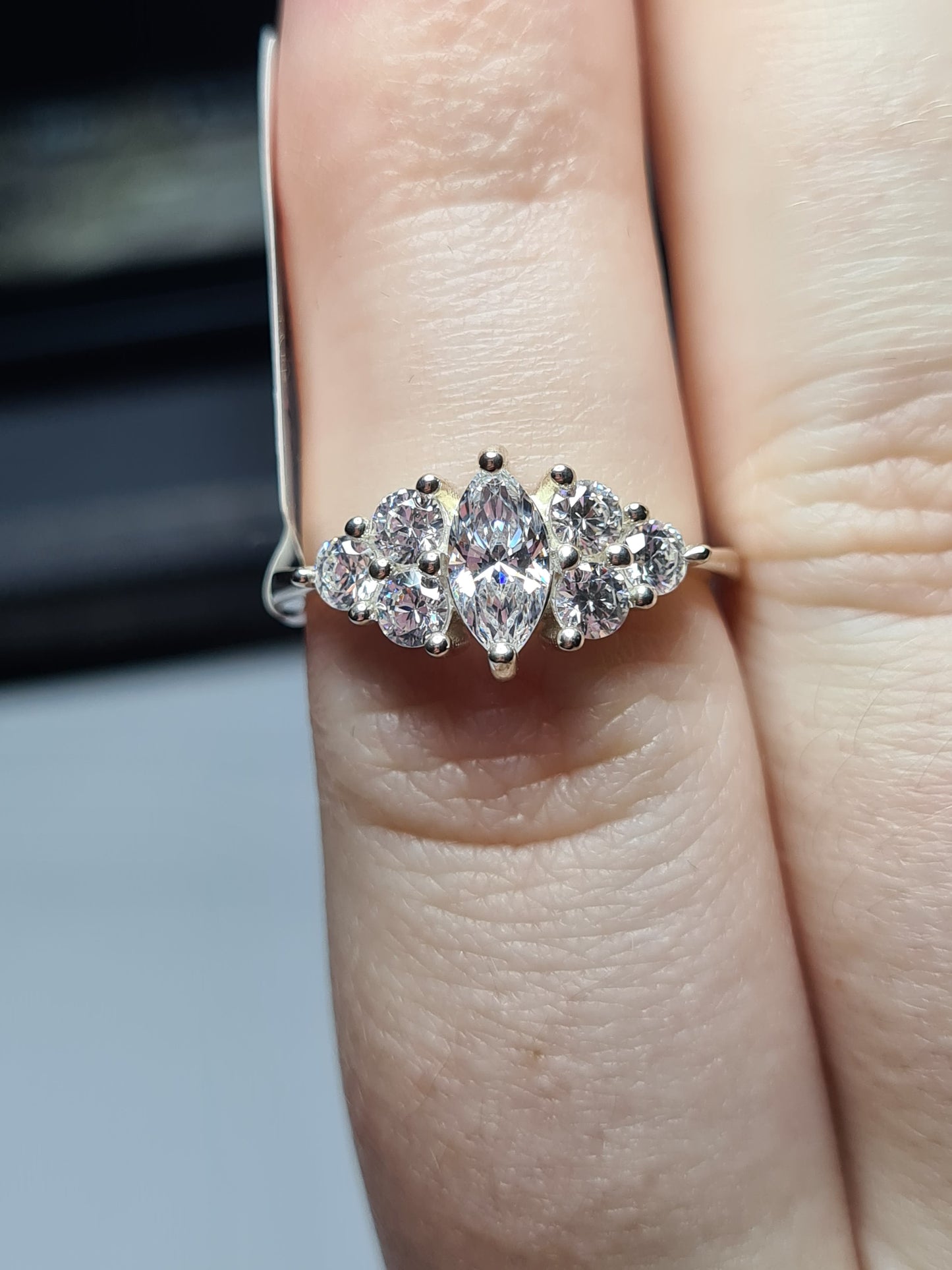 Marquise Swarovski Zirconia Ring sterling silver SIZE N