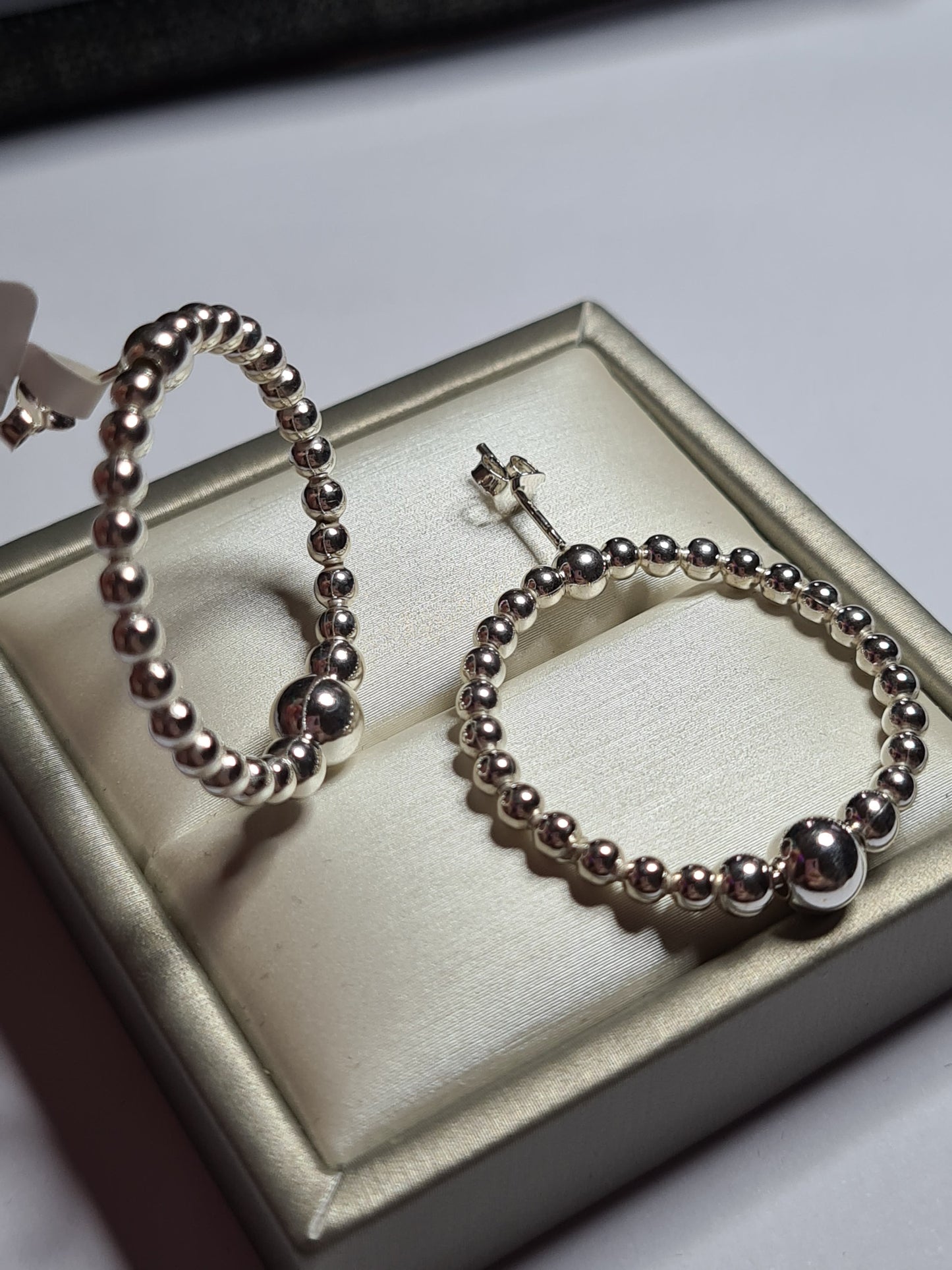 Beaded Hoop Drop Earrings in 925 Sterling Silver