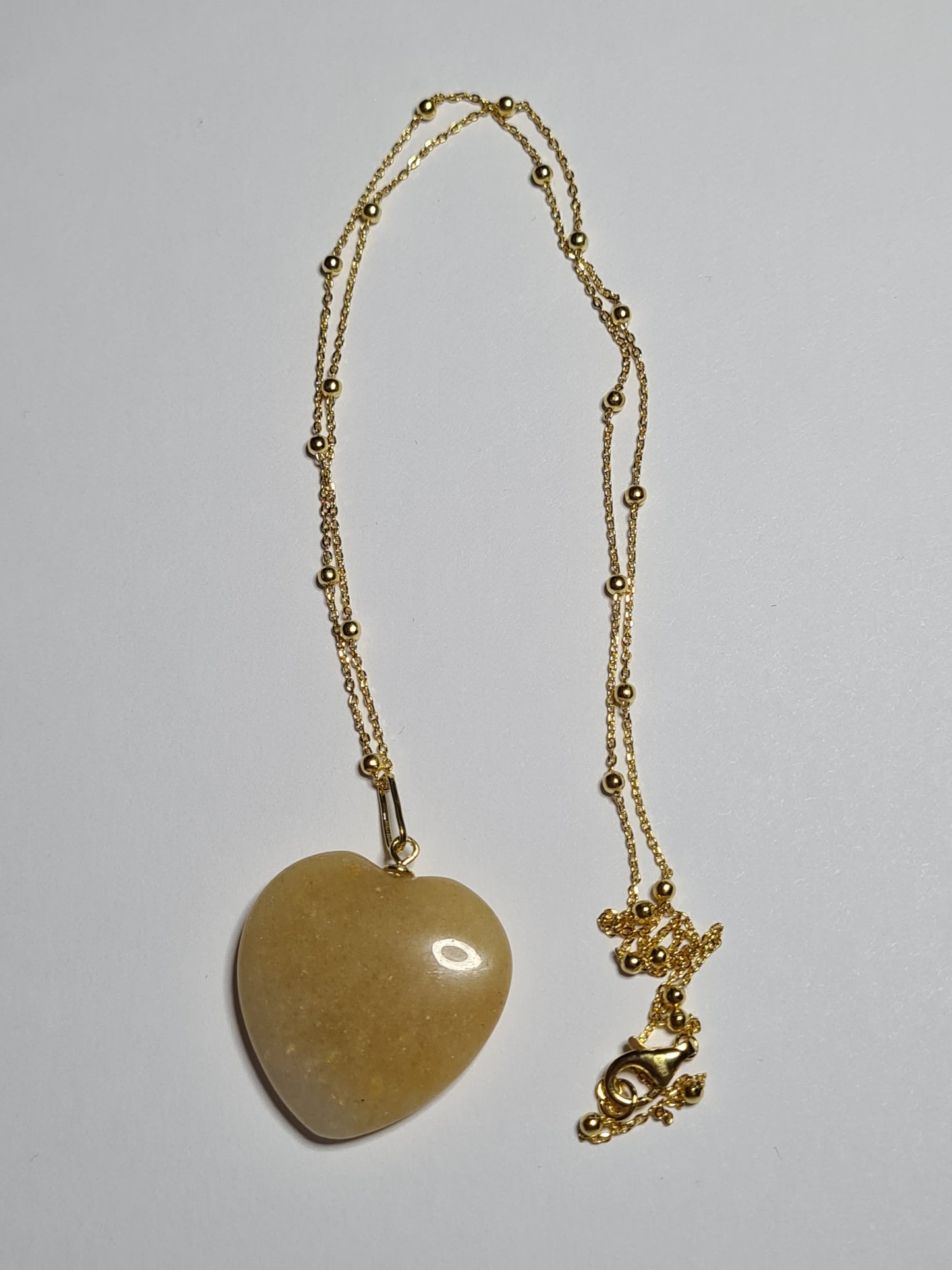 Yellow Quartzite Heart Necklace Gold Overlay Sterling Silver