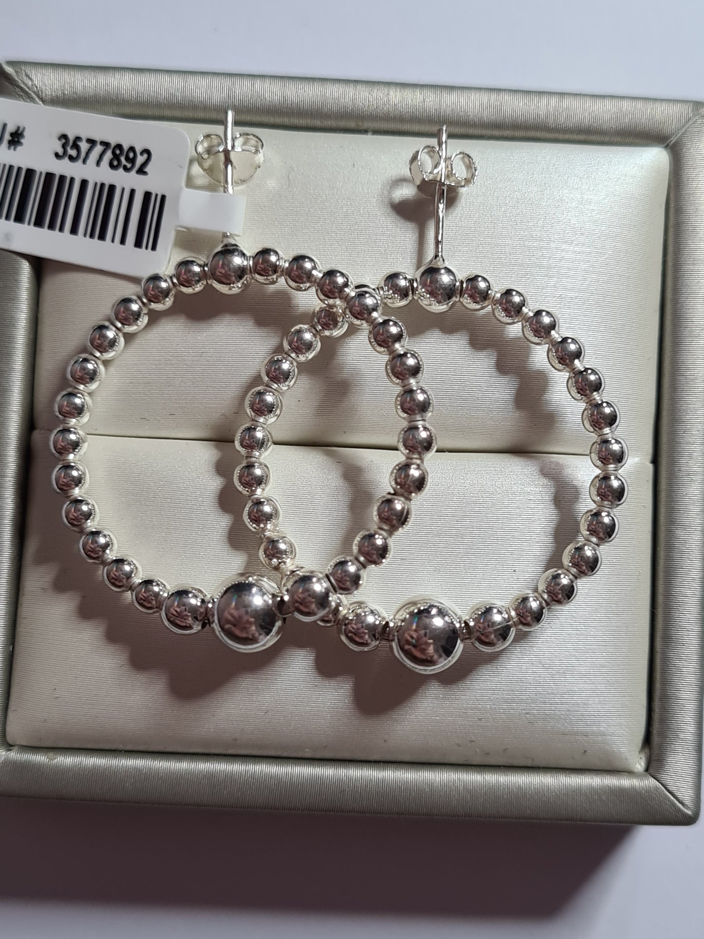 Beaded Hoop Drop Earrings in 925 Sterling Silver