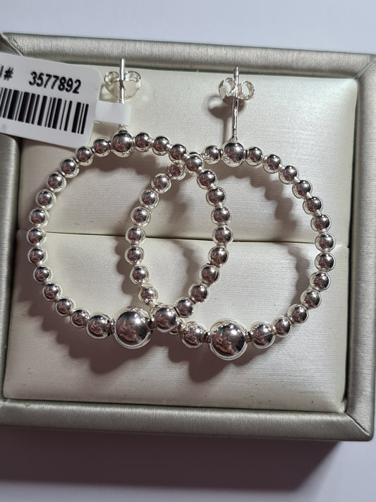 Beaded Hoop Drop Earrings in 925 Sterling Silver