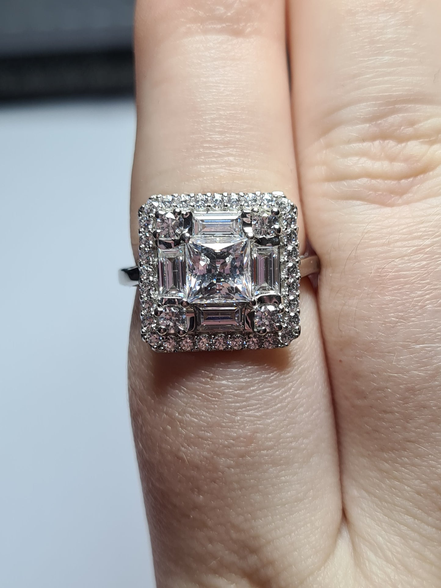 Swarovski Zirconia Double Halo Ring Sterling Silver SIZE N