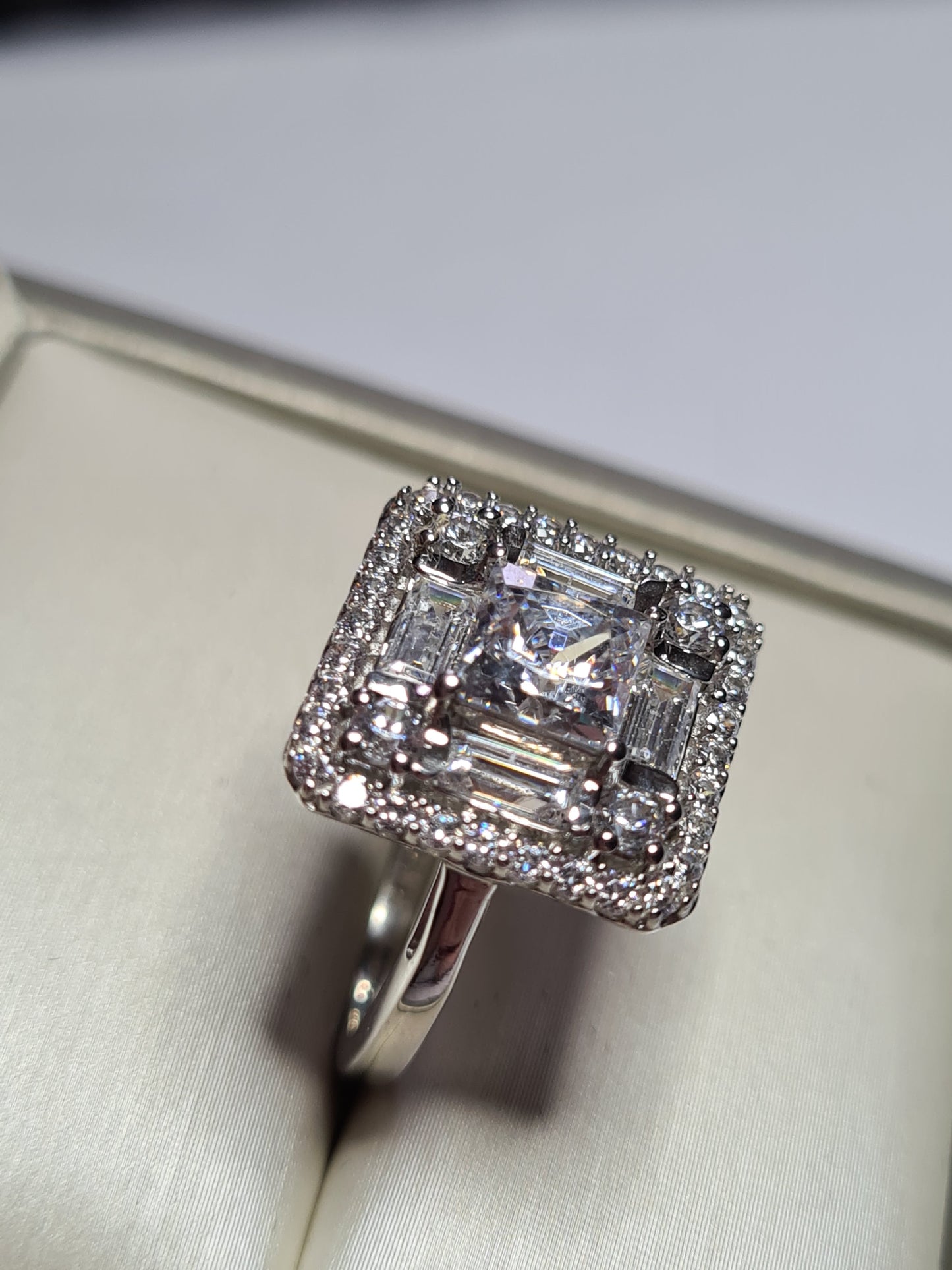 Swarovski Zirconia Double Halo Ring Sterling Silver SIZE N