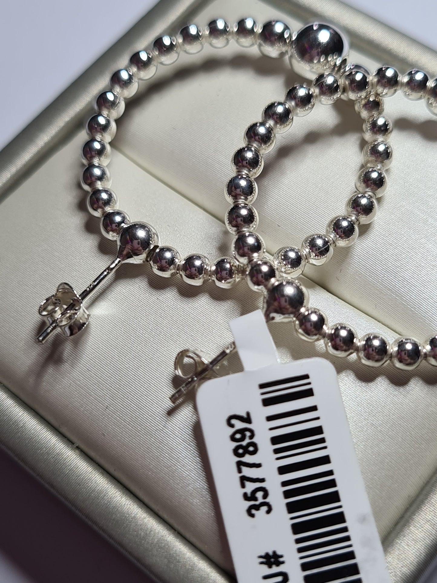 Beaded Hoop Drop Earrings in 925 Sterling Silver