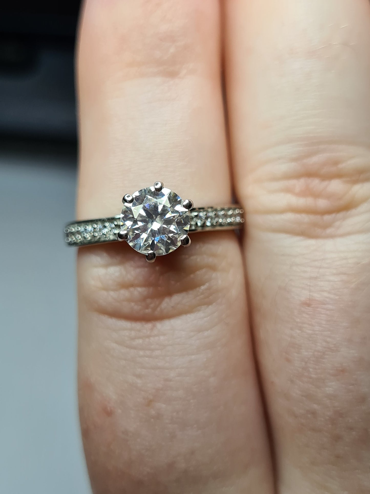 Engagement Halo Spinner Moissanite Ring in Platinum Overlay Sterling Silver SIZES N,O