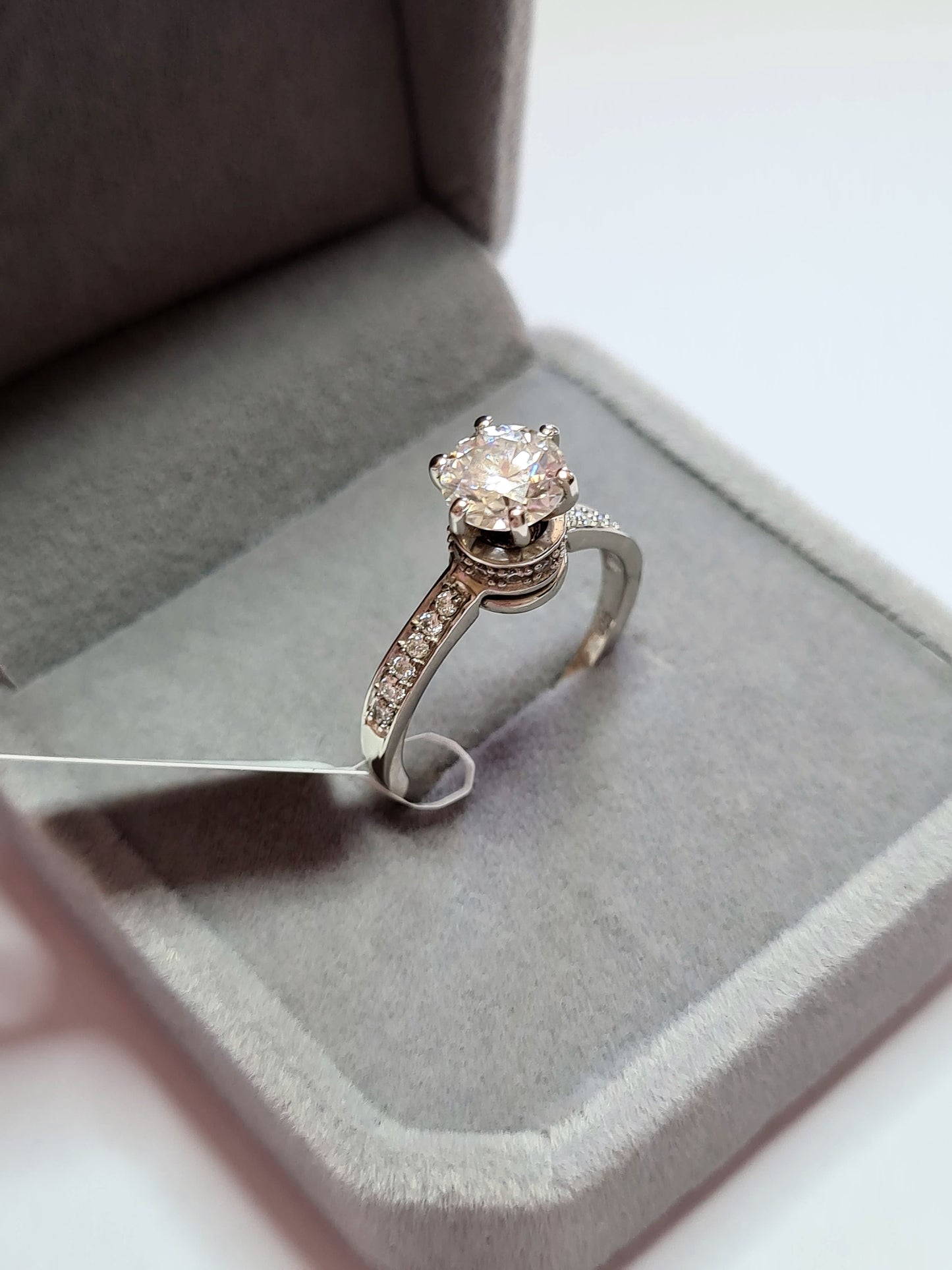 Engagement Halo Spinner Moissanite Ring in Platinum Overlay Sterling Silver SIZES N,O