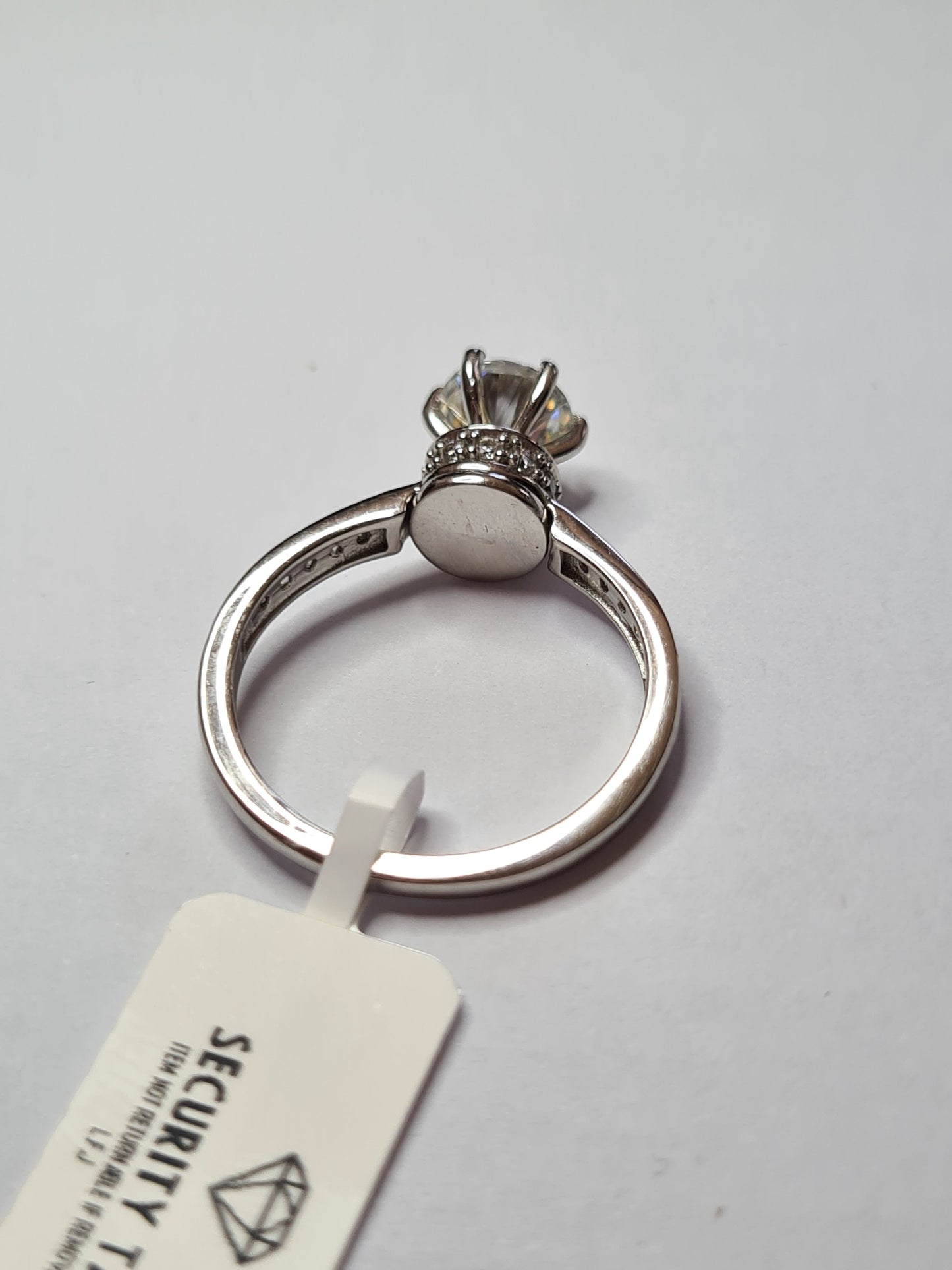 Engagement Halo Spinner Moissanite Ring in Platinum Overlay Sterling Silver SIZES N,O