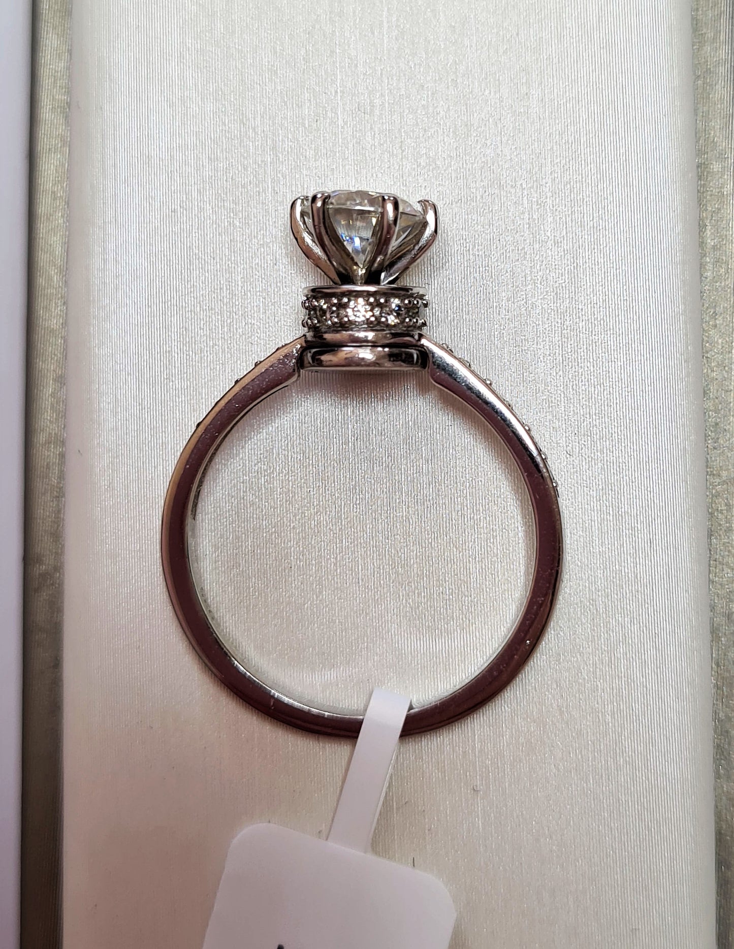 Engagement Halo Spinner Moissanite Ring in Platinum Overlay Sterling Silver SIZES N,O